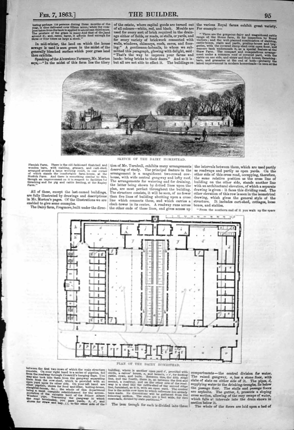 Antique Print Dairy Homstead Prince Consort Plan Architecture 1863 Builder 19th