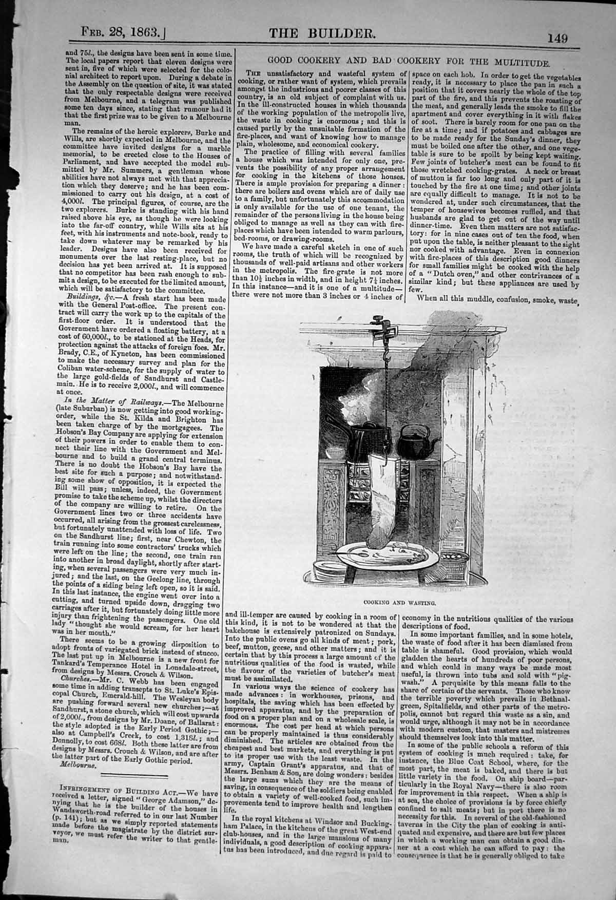 Antique Old Print Good Cookery Multutude Wasteful System Cooking 1863 Builder