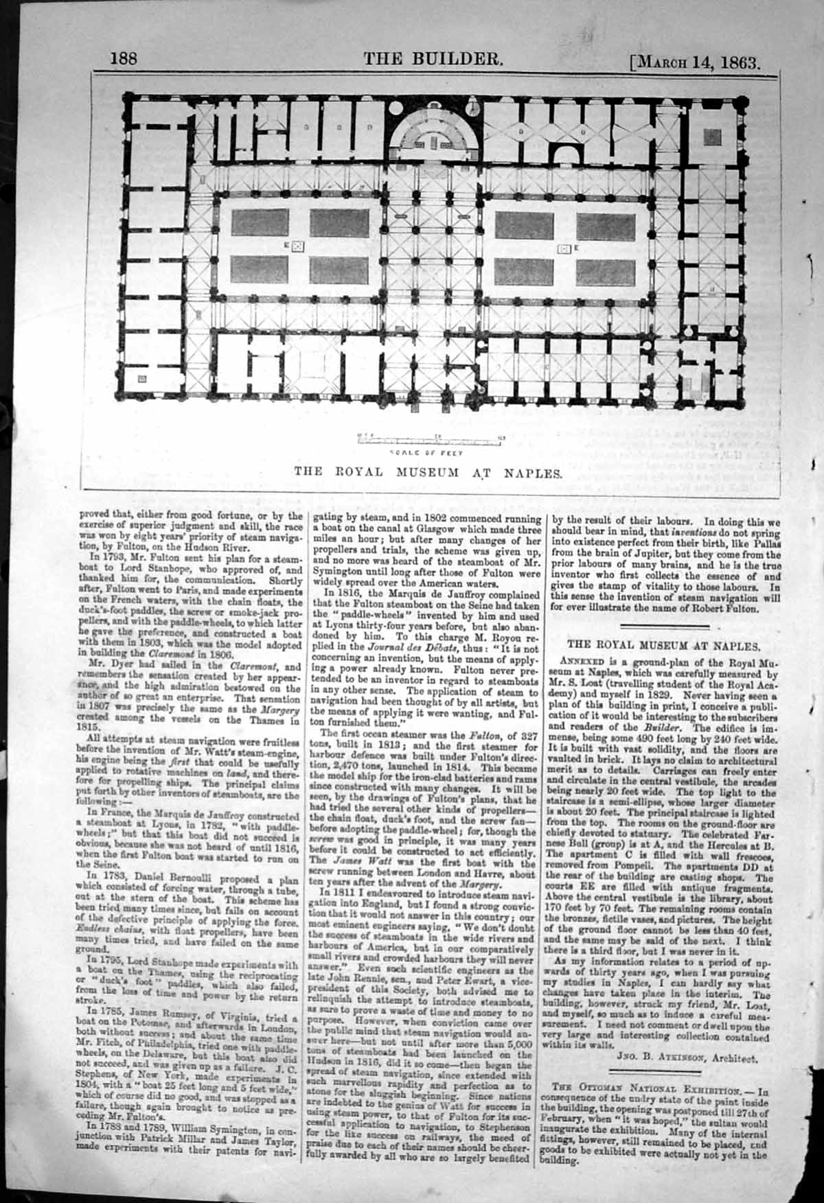 Antique Old Print Plan Royal Museum Naples Italy Architecture 1863 Builder 19th