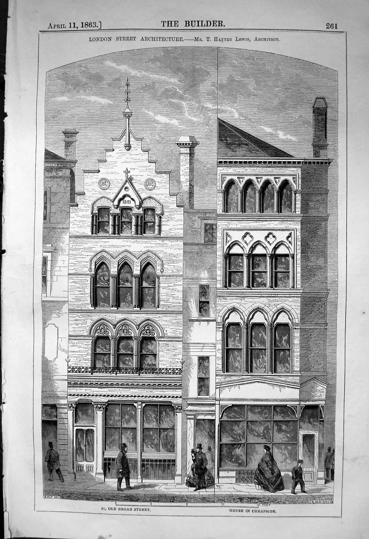 Old London Street Broad Street Cheapside Lewis Architecture 1863 Buil Victorian