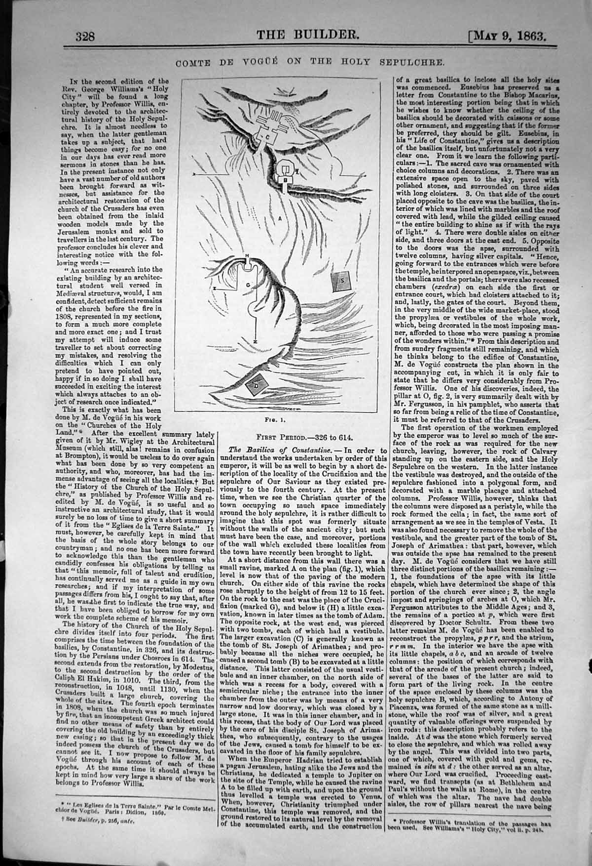 Original Old Antique Print Comte De Vogue Holy Sepulchre 1863 Builder Victorian