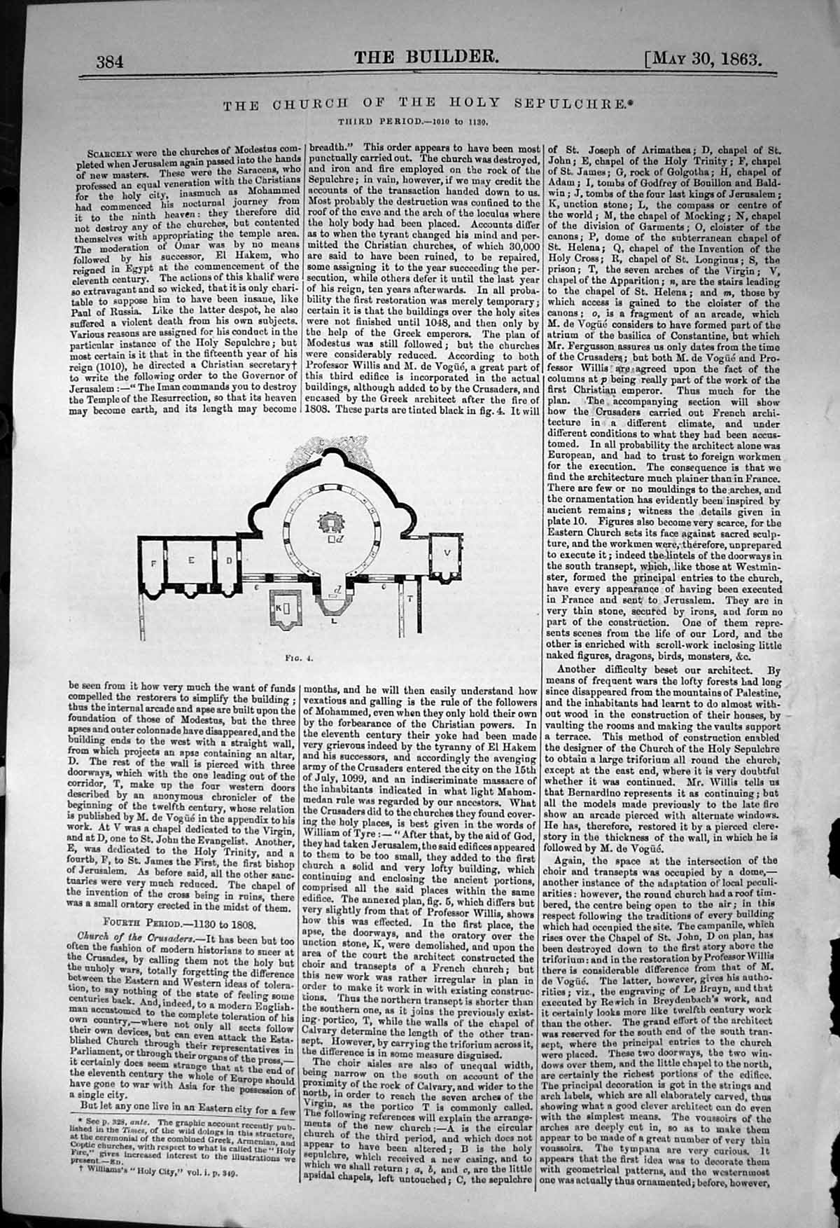 Original Old Antique Print Church Holy Sepulchre Plan 1863 Builder Victorian