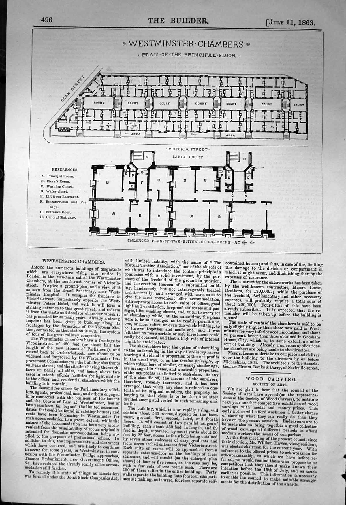 Old Plan Westminster Chambers Principal Floor Architecture 1863 Build Victorian