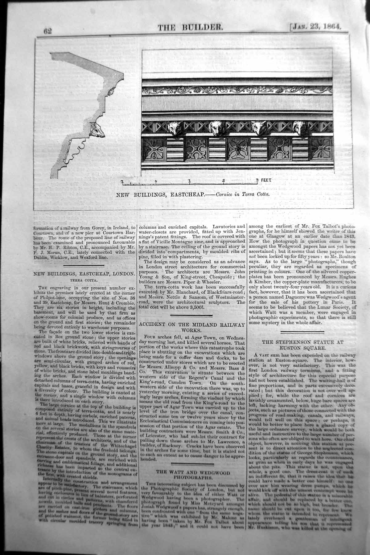 Old Print 1864 Builder Buildings Eastcheap Cornice Terra Cotta Blanchard 19th