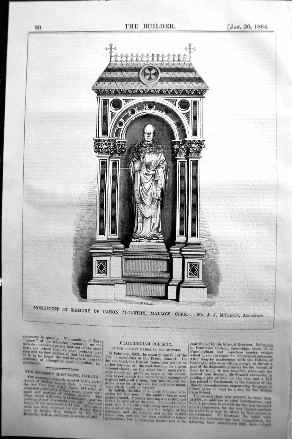 Old 1864 Builder Monument Memory Canon M'Carthy Mallow Cork Ireland A Victorian