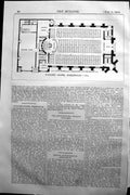 Old Print 1864 Builder Plan Wycliffe Chapel Birmingham Lecture Room Porch 19th