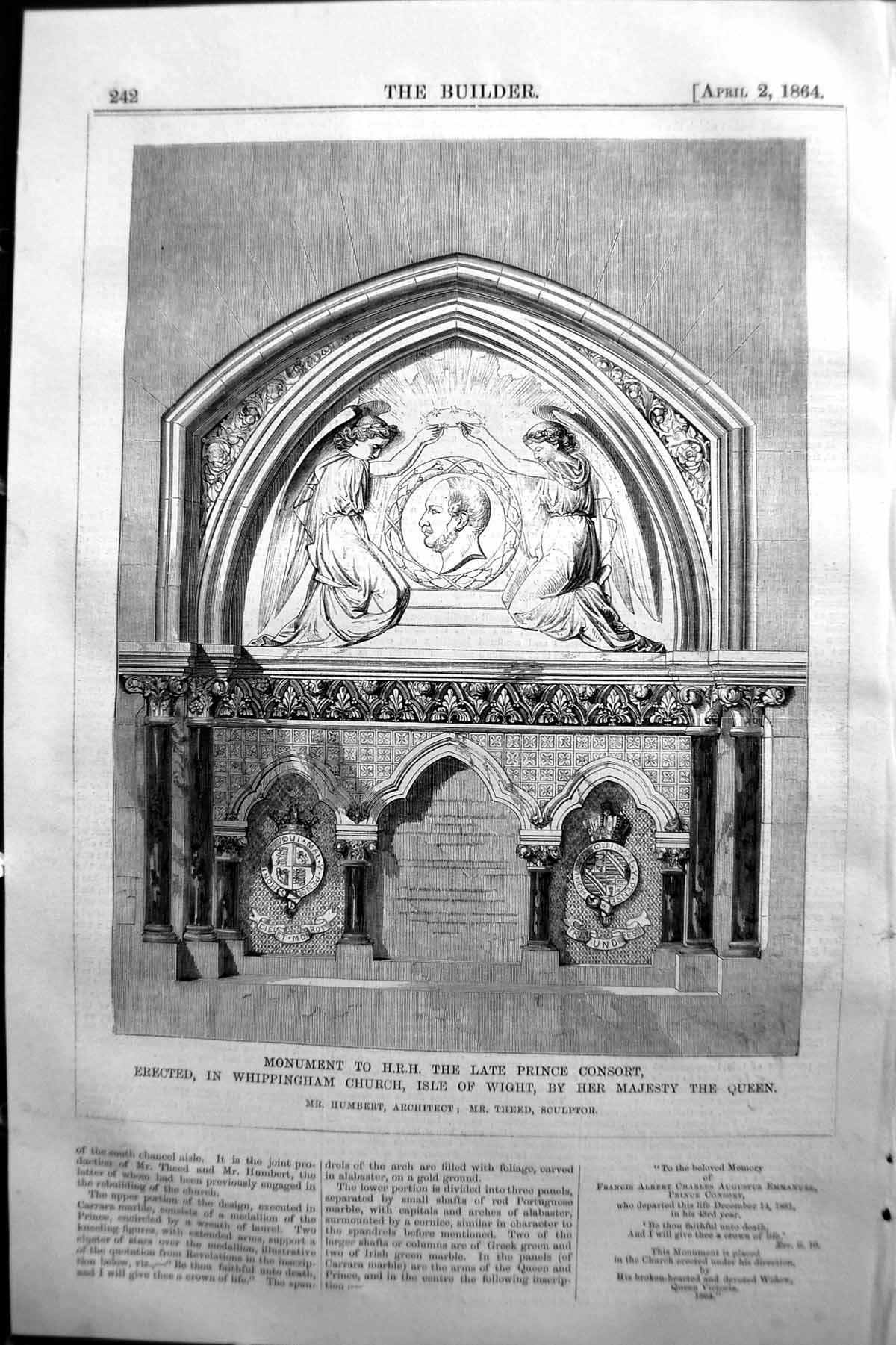Old 1864 Builder Monument Prince Consort Whippingham Church Isle Wigh Victorian
