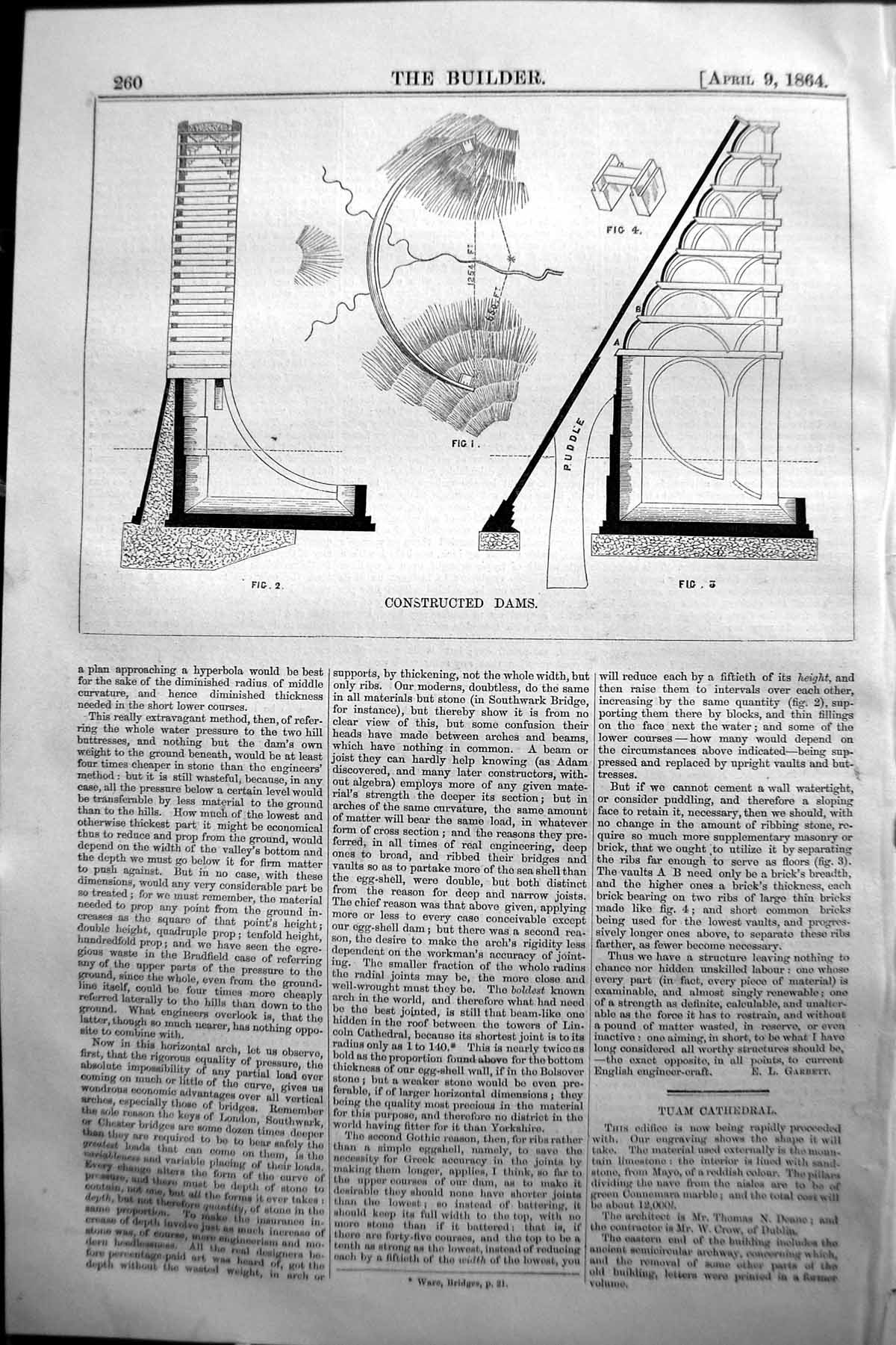 Original Old Antique Print 1864 Builder Constructed Dams Diagrams Victorian
