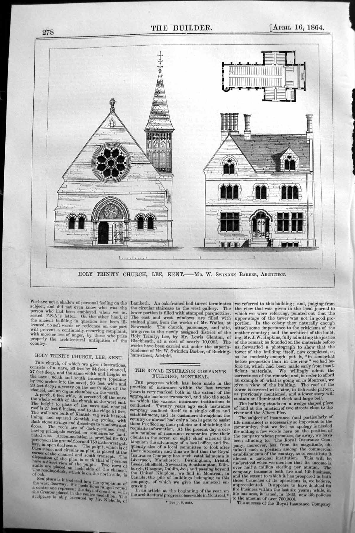 Old 1864 Builder Holy Trinity Church Ee Kent Swinden Barber Architect Victorian