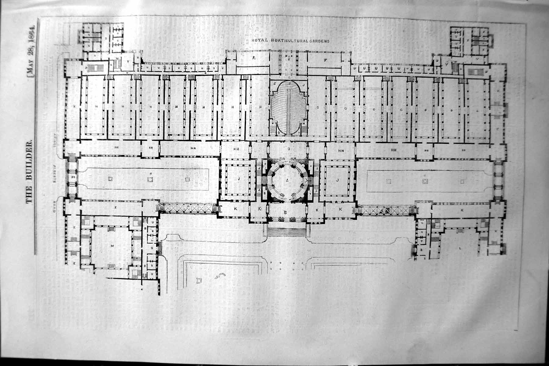 Original Old Antique Print 1864 Builder Plan Royal Horticultural Gardens 19th
