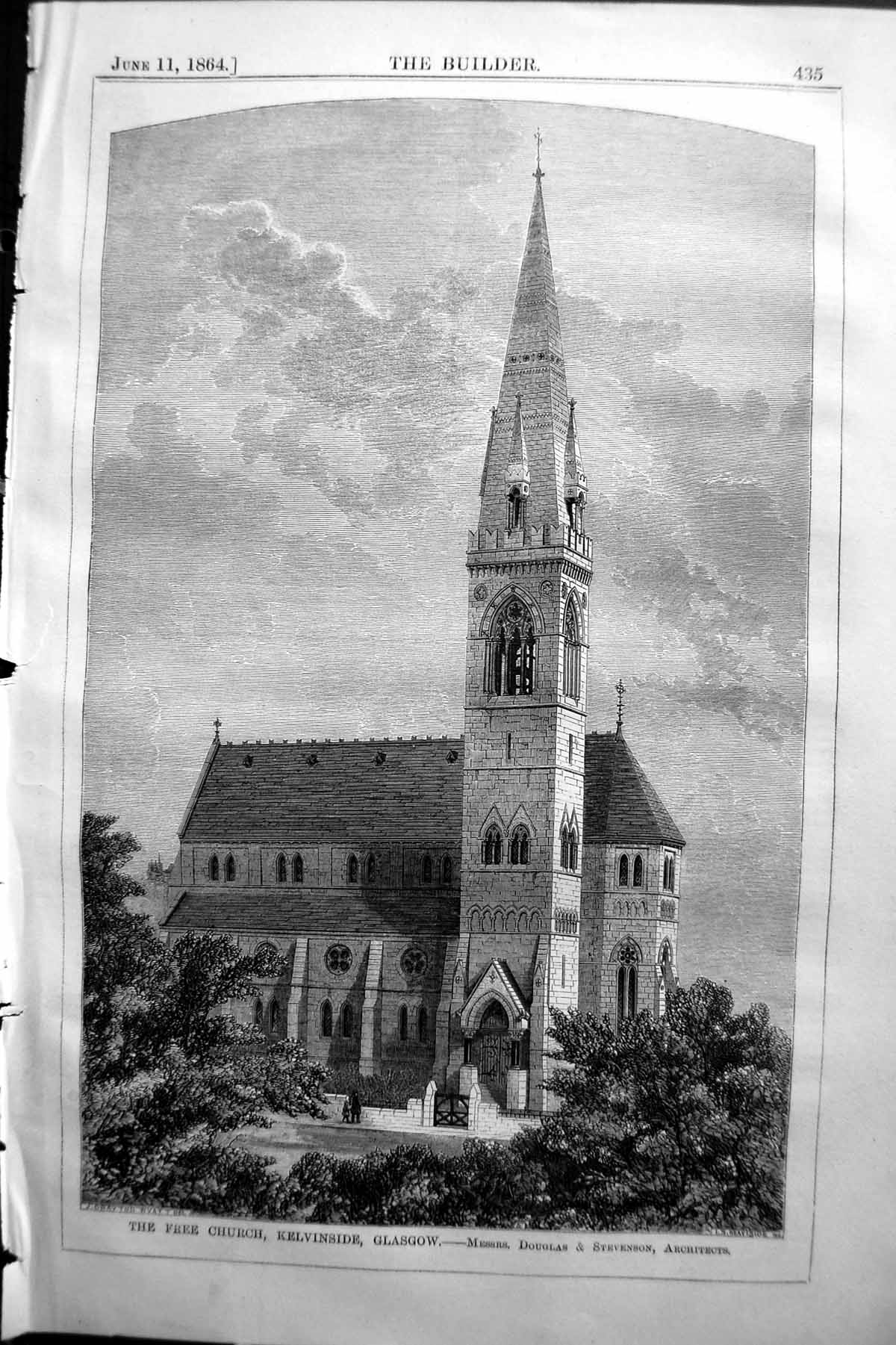 Old 1864 Builder Free Church Kelvinside Glasgow Douglas Stevenson Arc Victorian