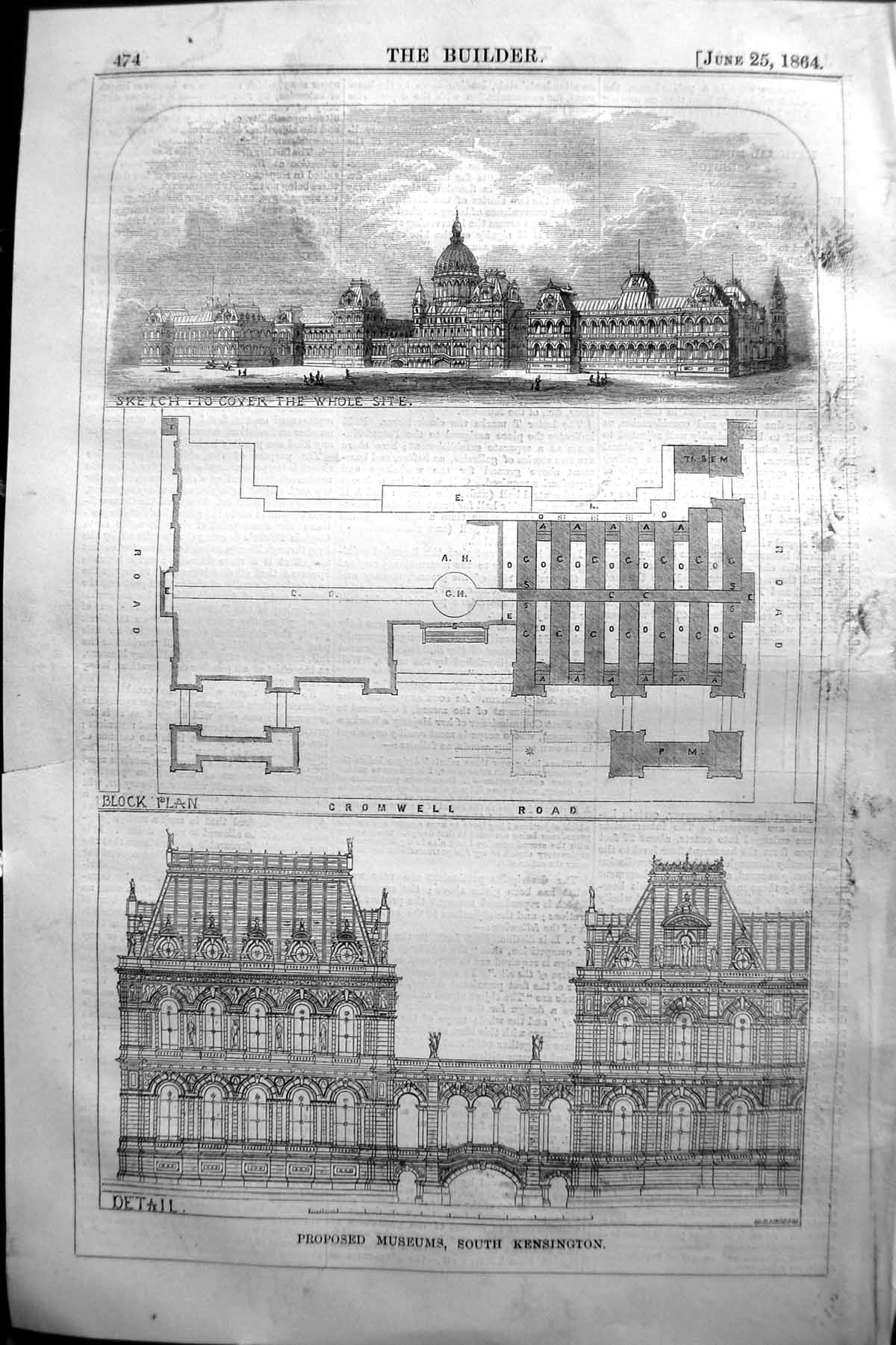 Old 1864 Builder Propsed Museums Kensington Cromwell Road Architectur Victorian