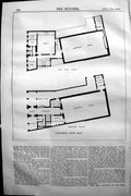 Antique Old Print 1864 Builder Ground Plan Congleton Town Hall Assembly Room