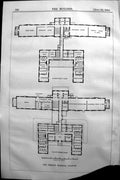 Old 1864 Builder Plan German Hospital Dalston Sanitorium Wards Out Pa Victorian