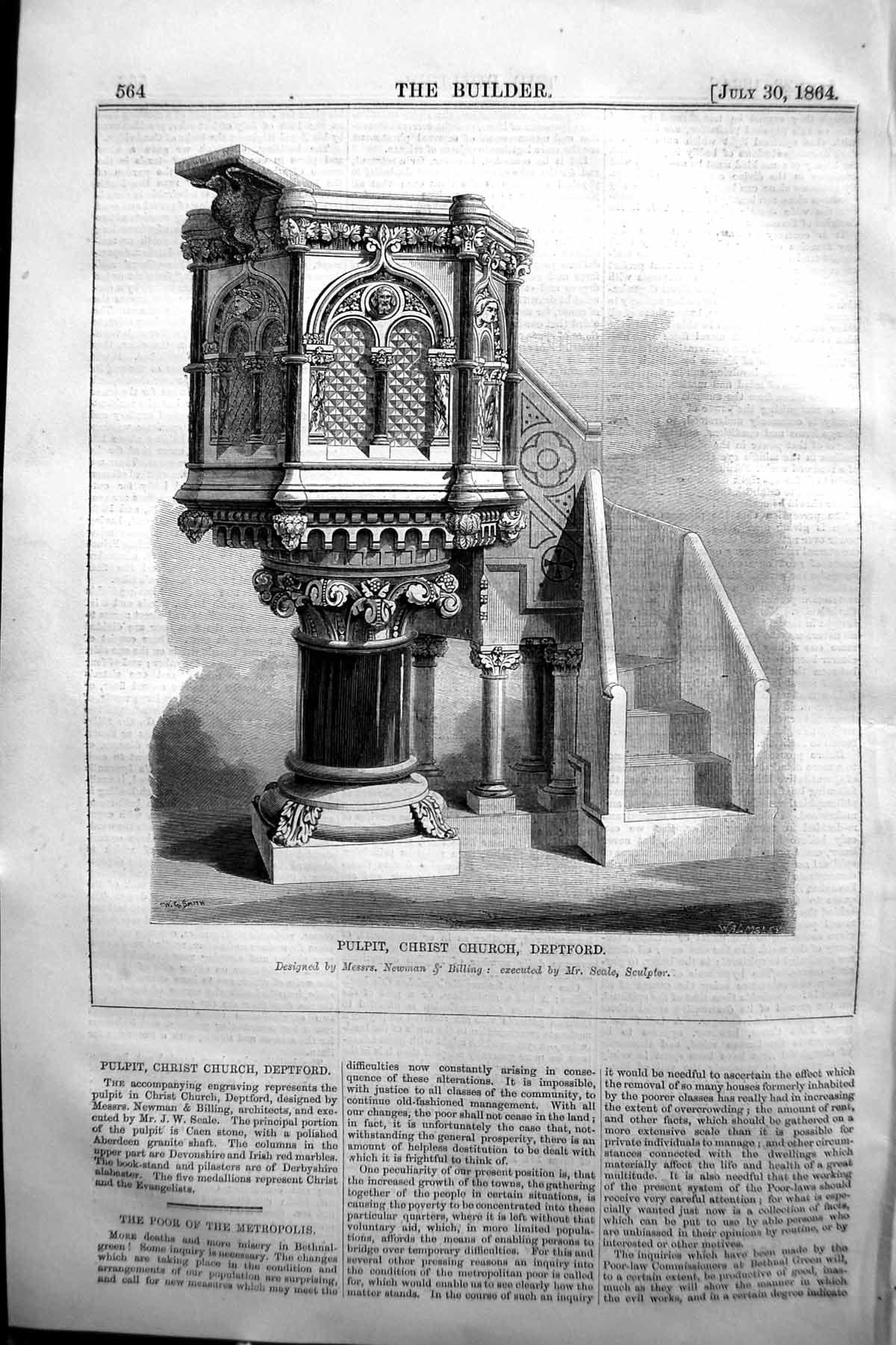 Old 1864 Builder Pulpit Christ Church Deptofrd Newman Billing Seale S Victorian