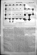 Original Old Antique Print 1864 Builder Plan St. Andrews Hillingdon Church 19th