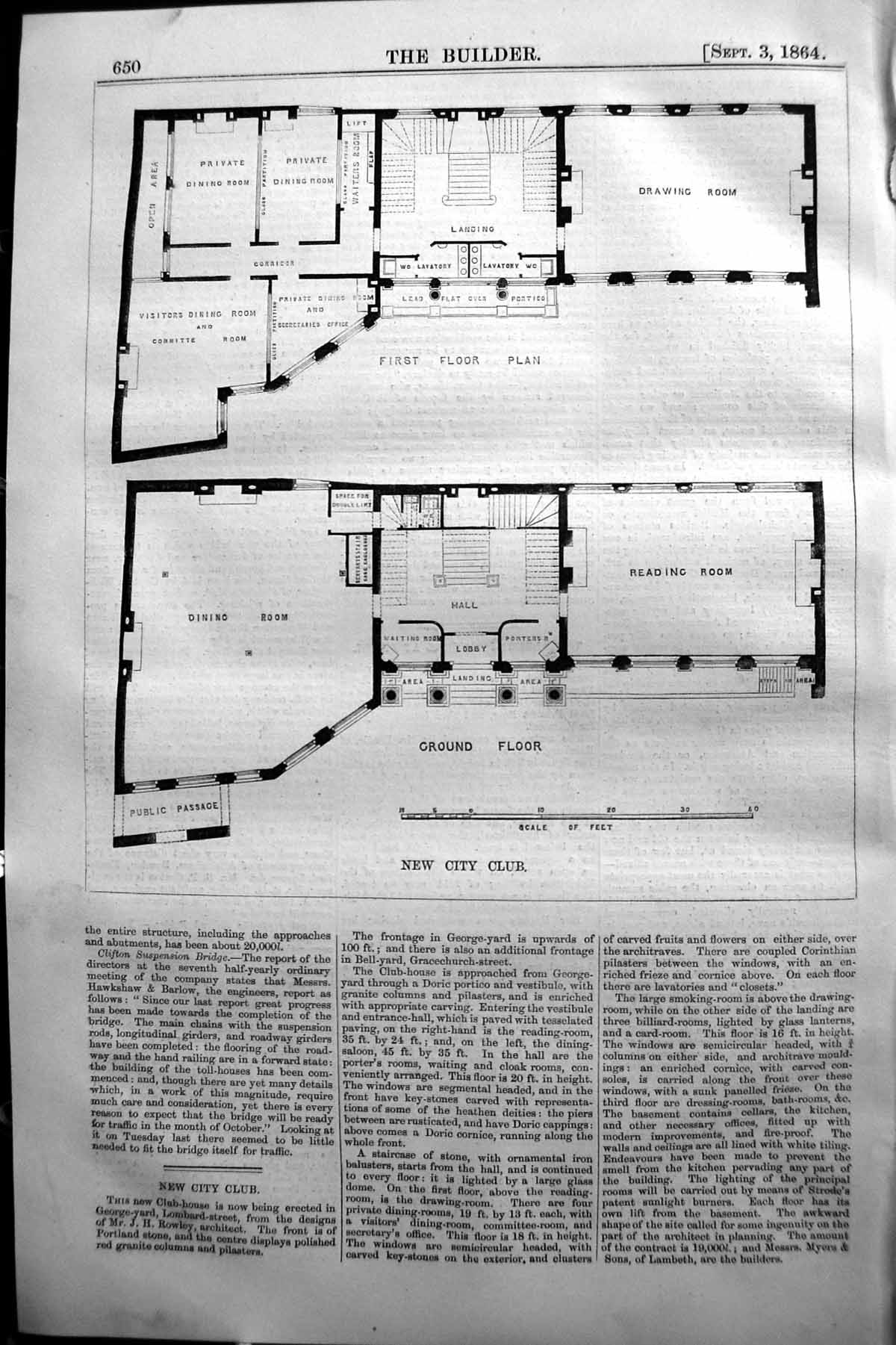 Old New City Club First Floor Plan Reading Drawing Room 1864 Builder Victorian