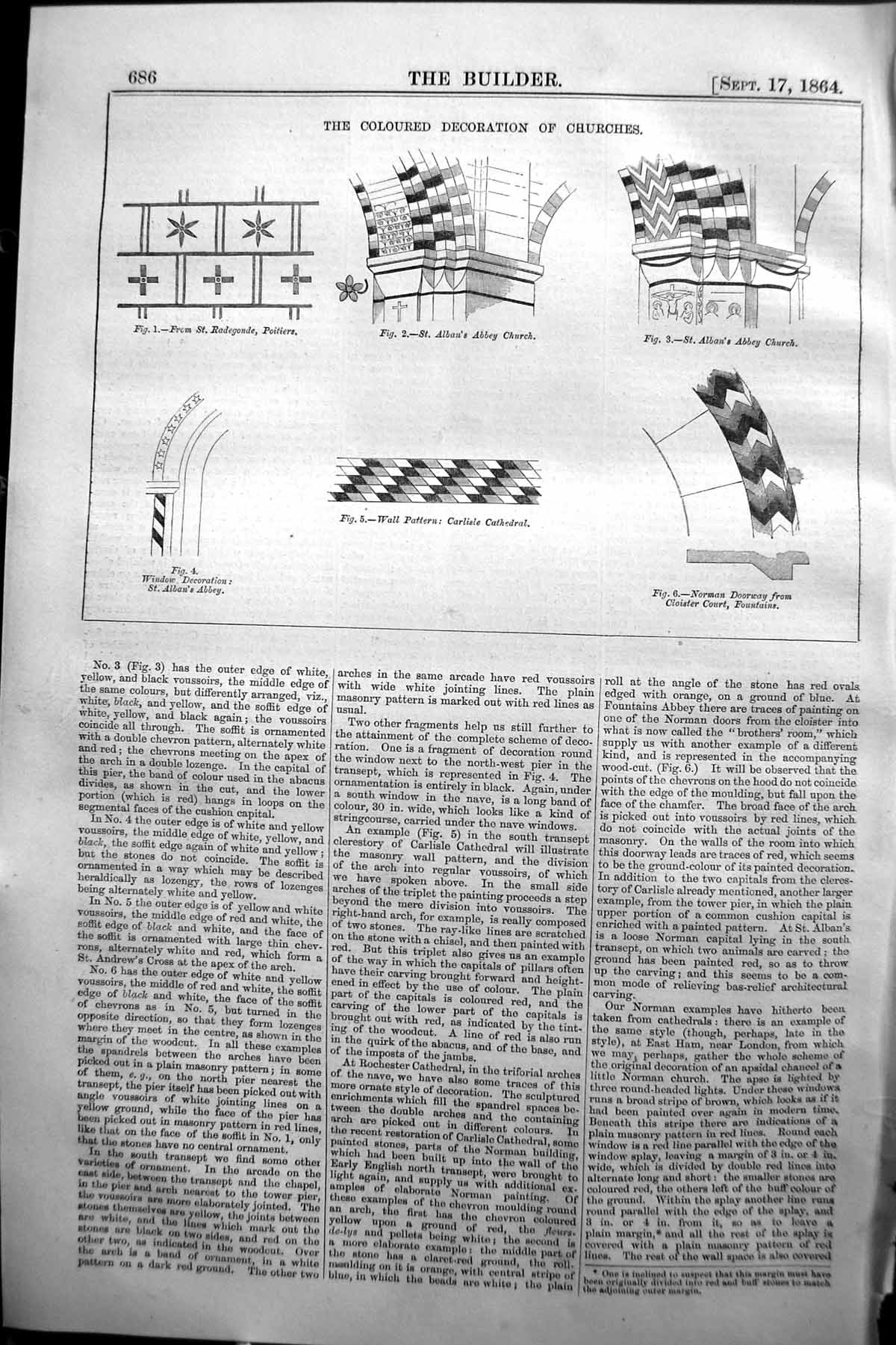 Old 1864 Builder Coloured Decoration Churches Alban'S Abbey Cloister Victorian