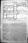 Antique Old Print 1864 Builder Plan Principal Floor Clervaux House Hampshire