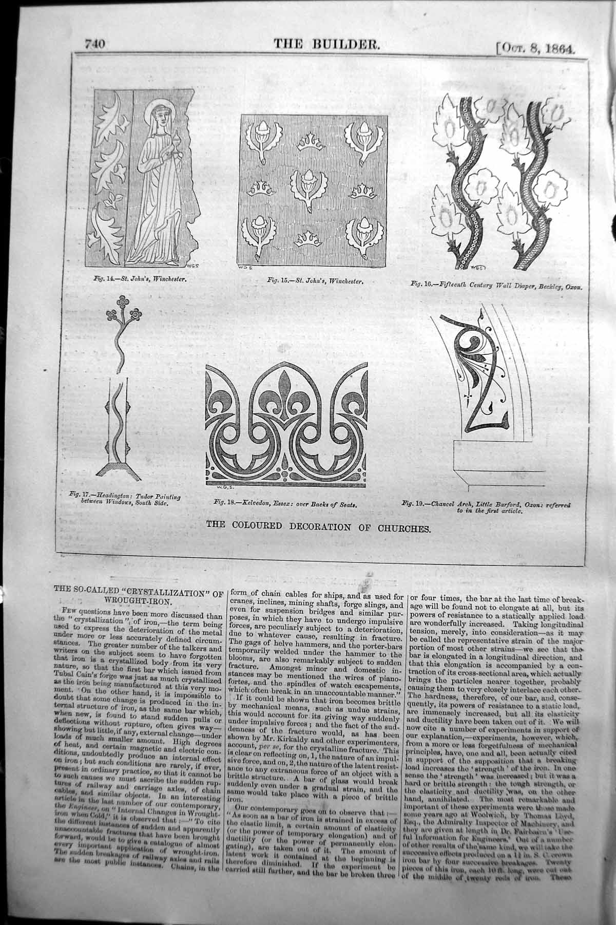 Old 1864 Builder Coloured Decoration Churches Winchester Kelvedon Hea Victorian