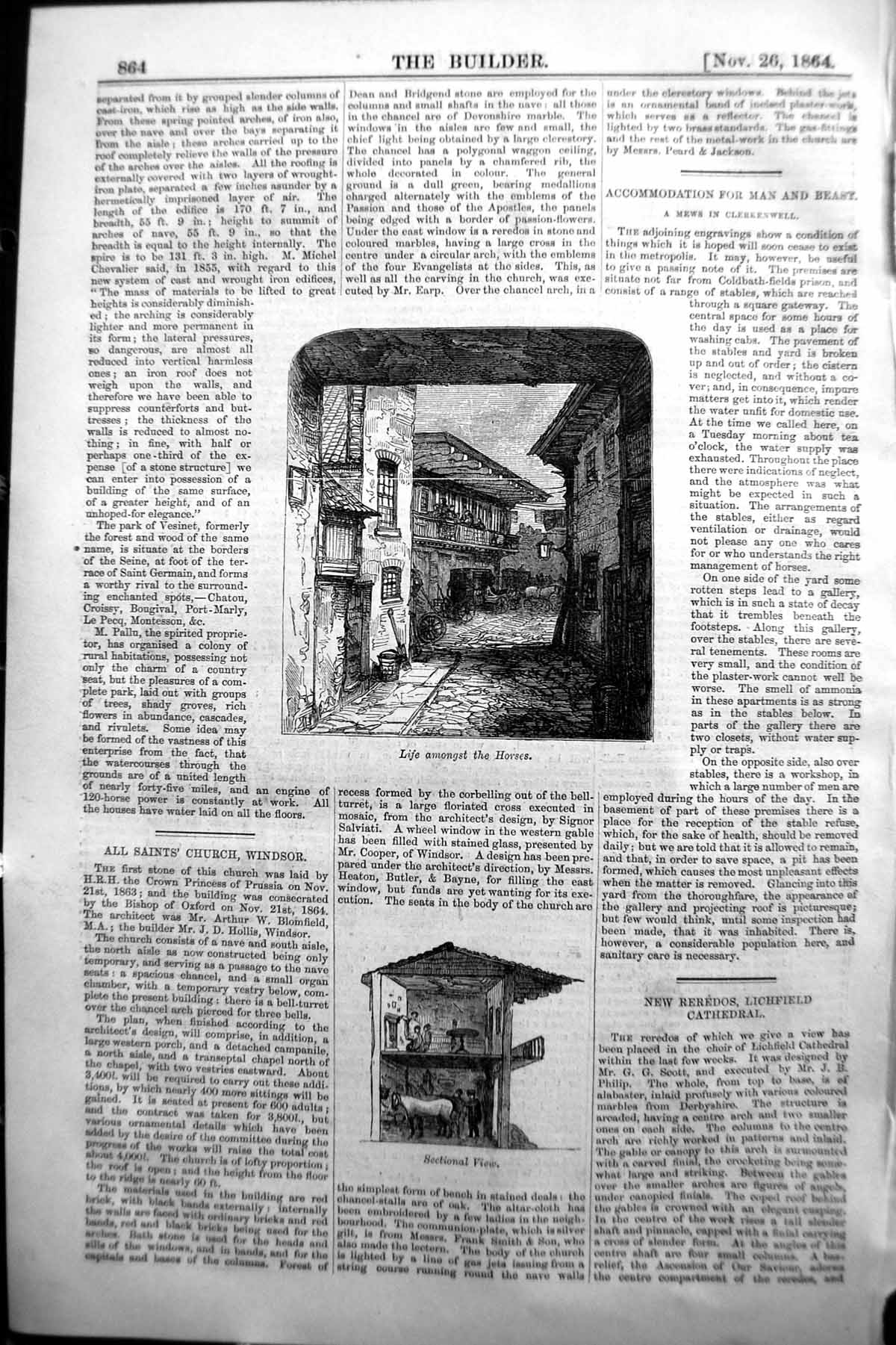 Old 1864 Builder Street Scene Life Among The Horses Stable Sectional Victorian