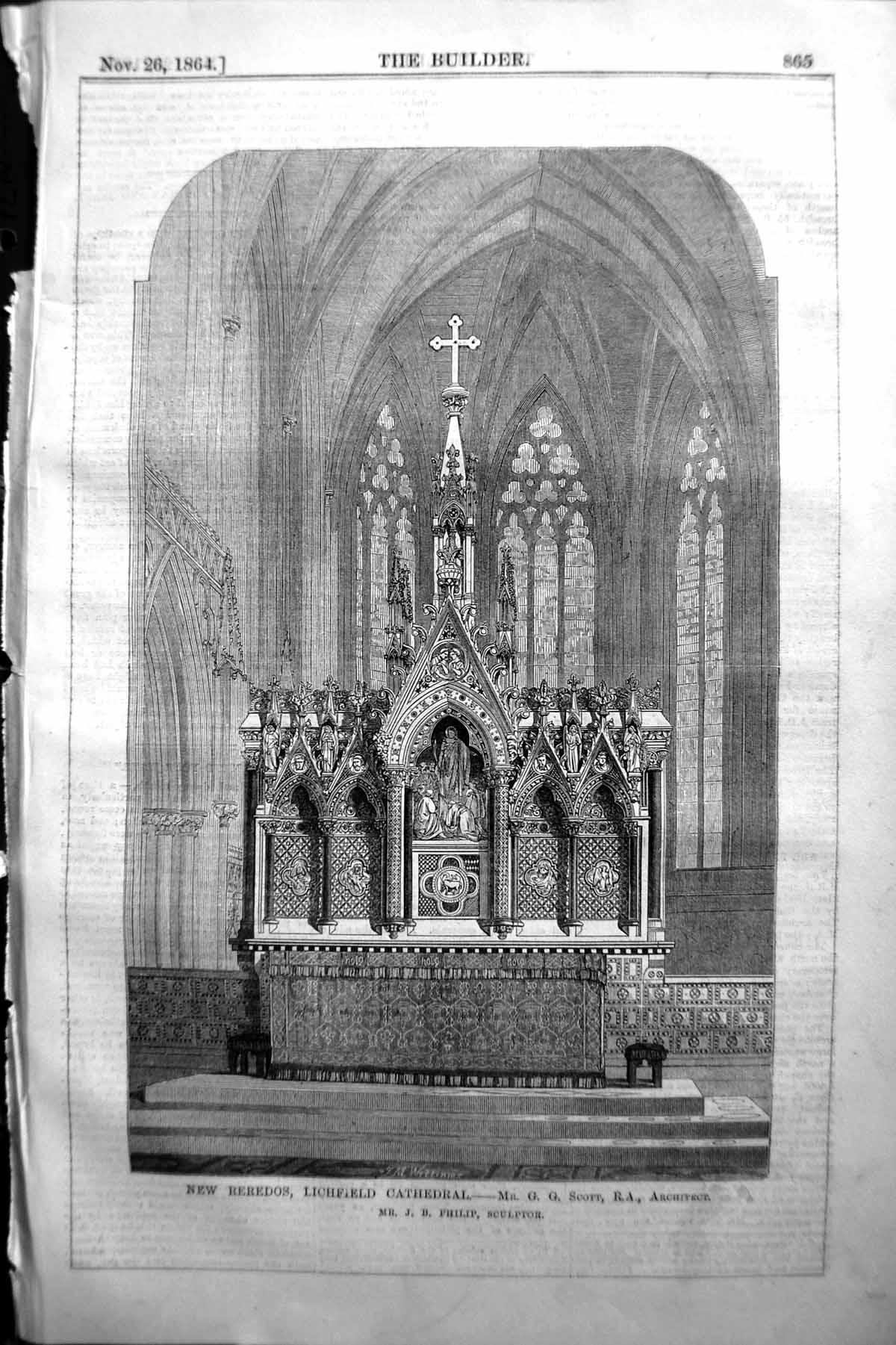 Old 1864 Builder Reredos Lichfield Cathedral Scott Philip Architectur Victorian