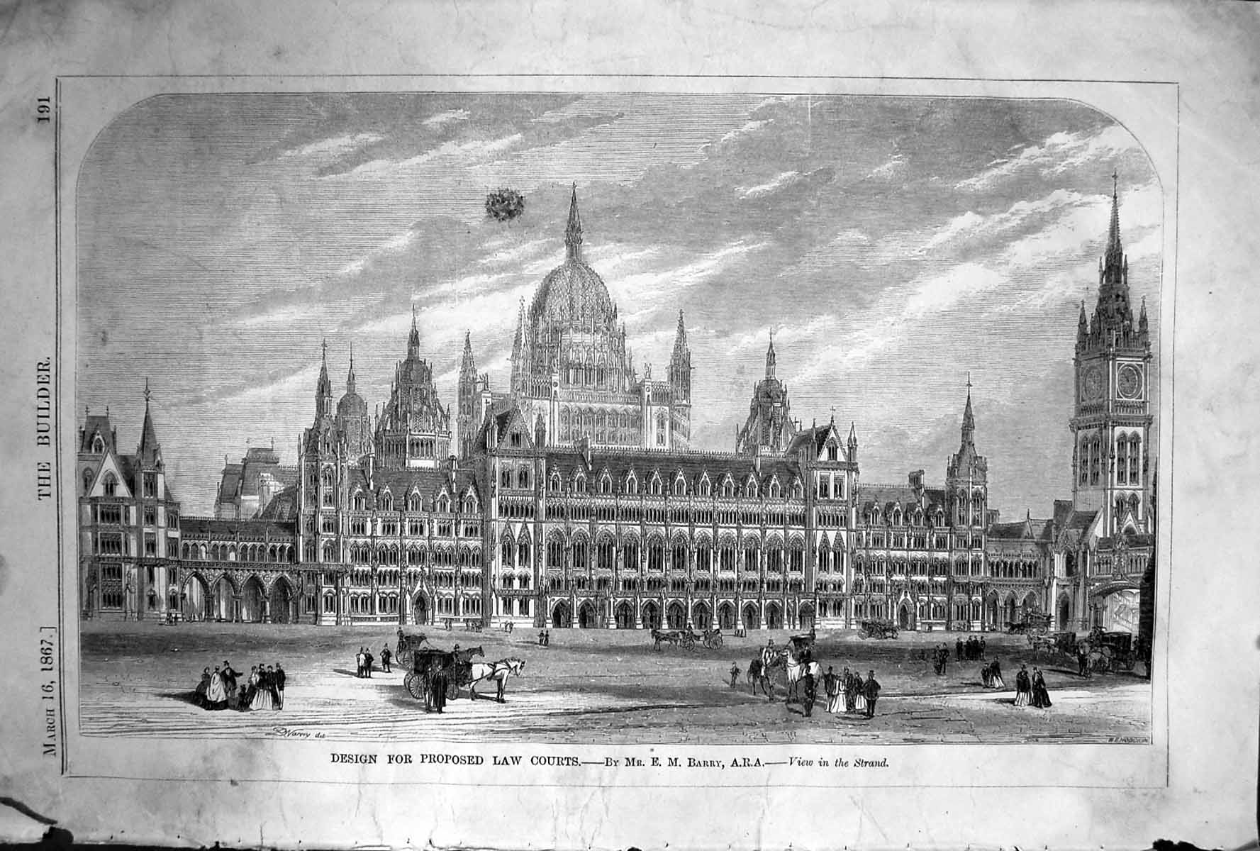Old 1868 Builder Design Proposed Law Courts Barry Architecture Strand Victorian