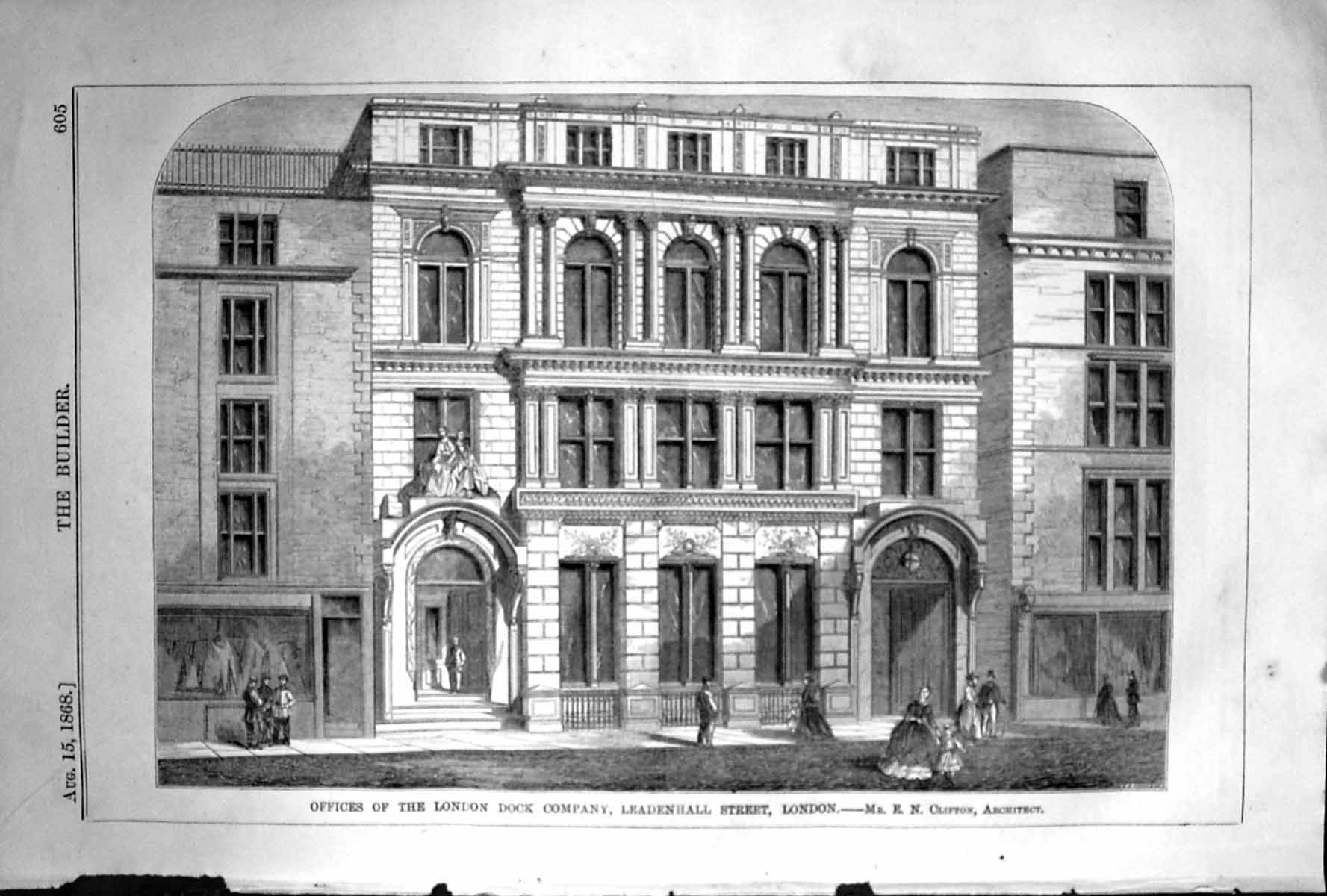 Old 1868 Builder Offices London Dock Company Leadenhall Street London Victorian