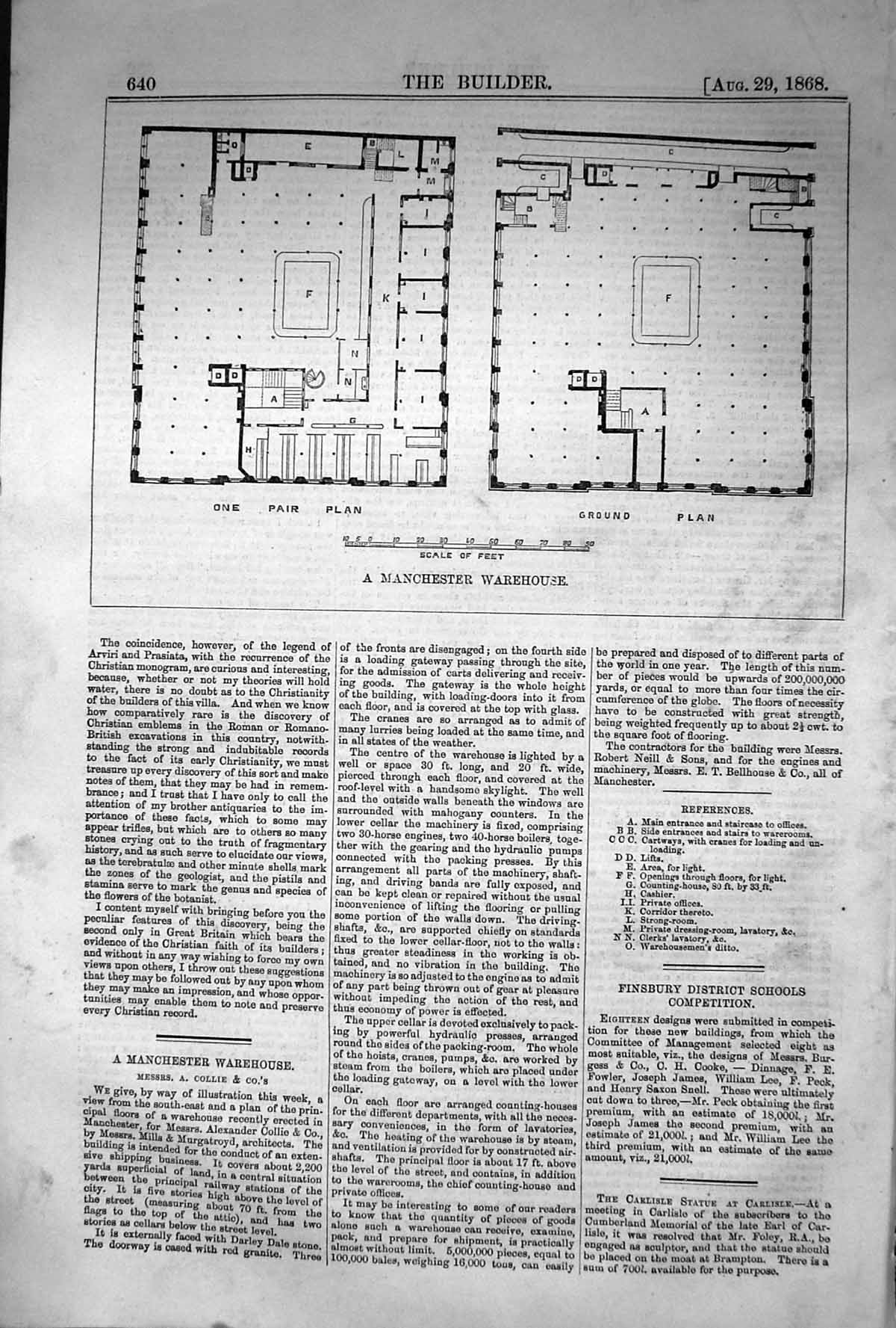 Original Old Antique Print 1868 Builder Ground Floor Plan Manchester Warehouse
