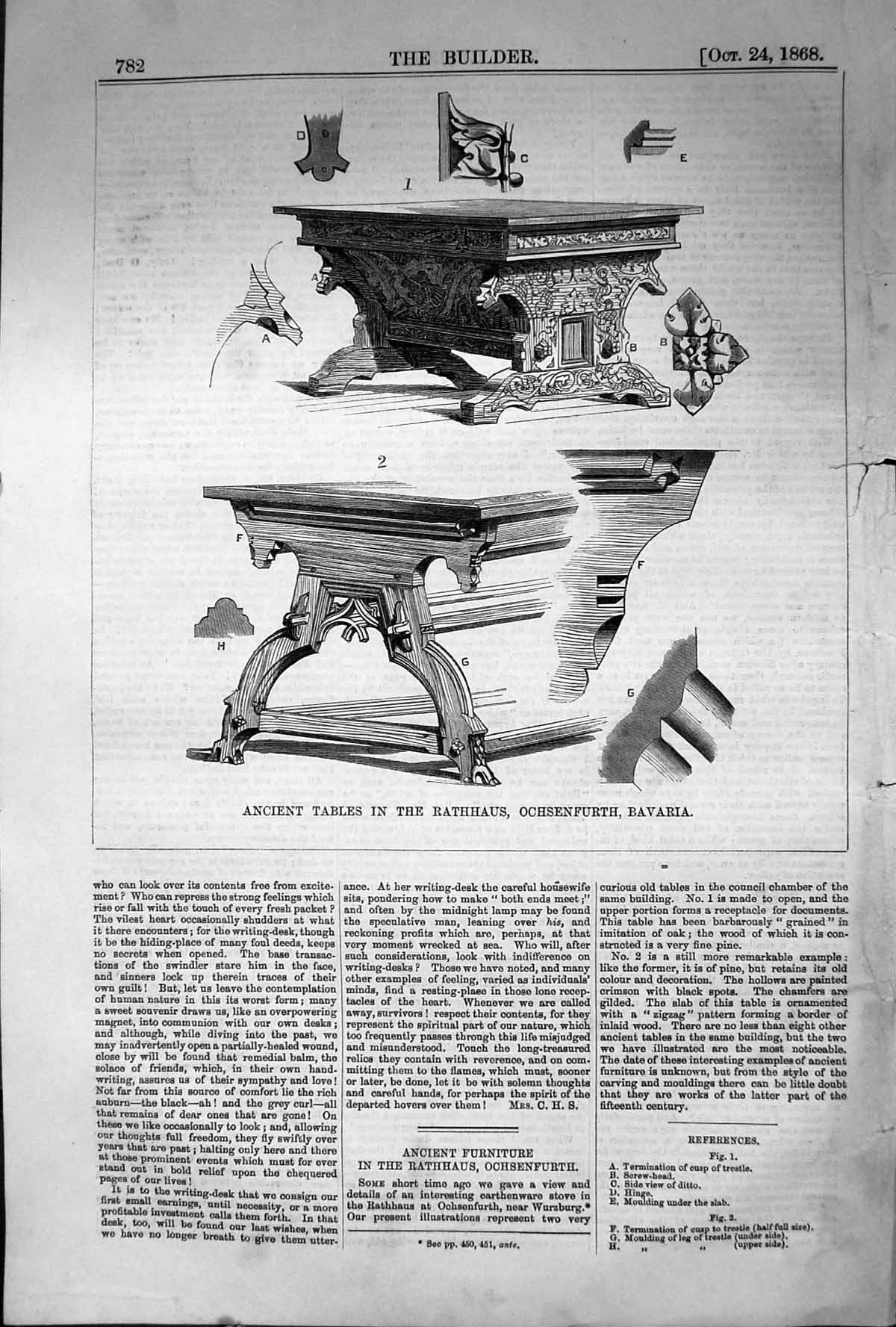 Old 1868 Builder Ancient Tables Rathhaus Ochsenfurth Bavaria Furnitur Victorian