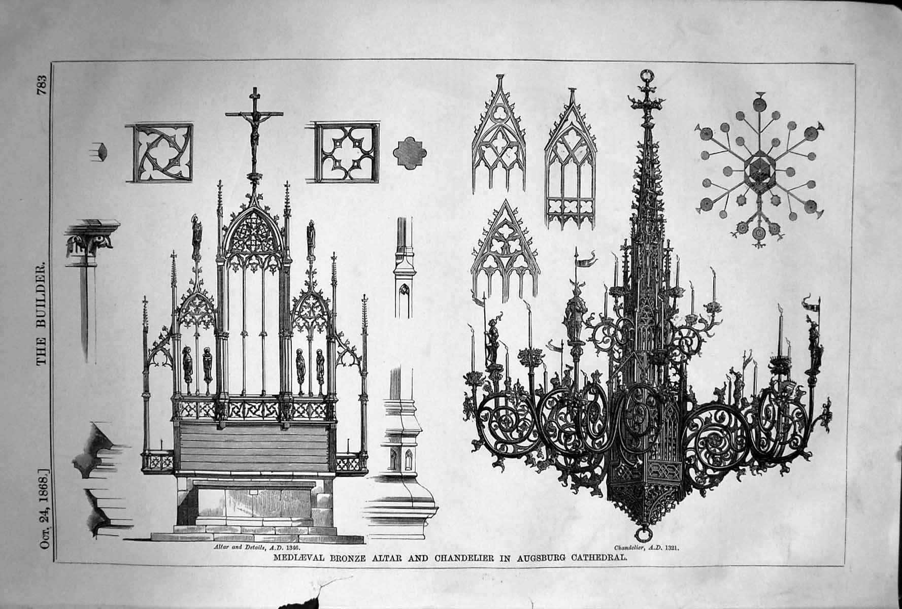 Old 1868 Builder Mediaeval Bronze Altar Chandelier Augsburg Cathedral Victorian