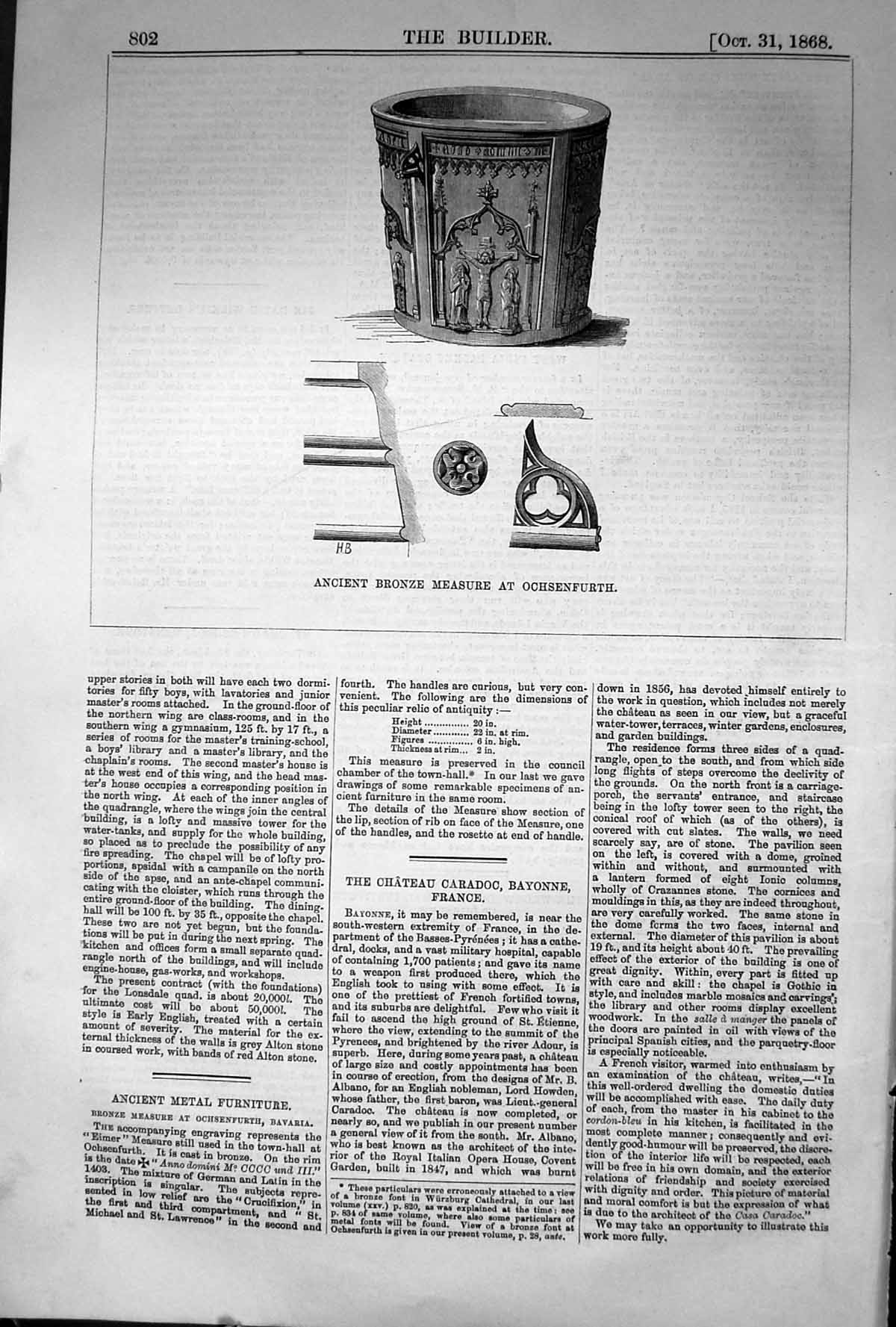 Old 1868 Builder Ancient Bronze Measure Ochsenfurth Bavaria Furniture Victorian
