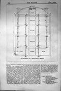 Original Old Antique Print 1868 Builder Plan Warming Ventilation Houses 19th