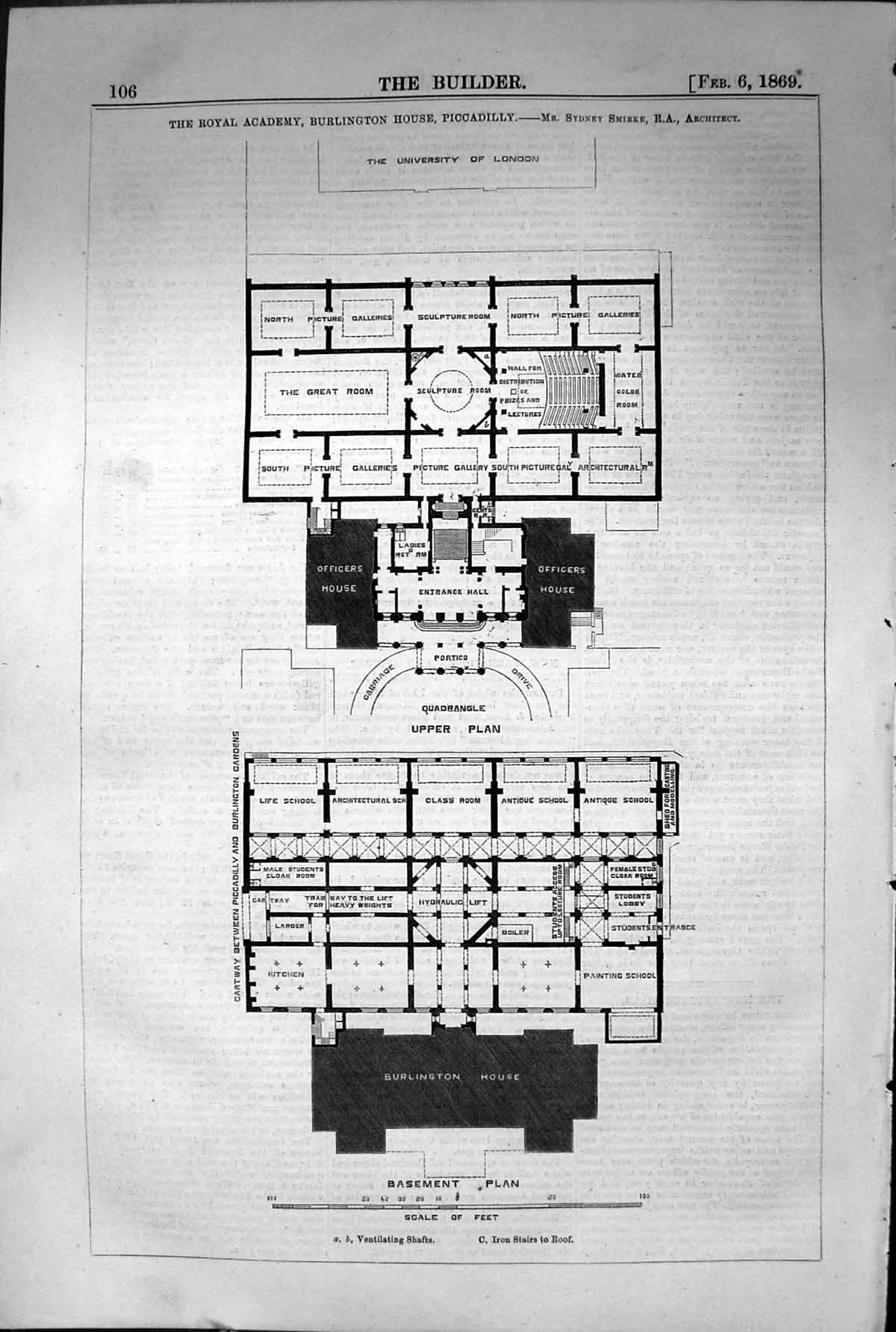 Old Plan Royal Academy Burlington Piccadilly Smirke Architecture 1869 Victorian