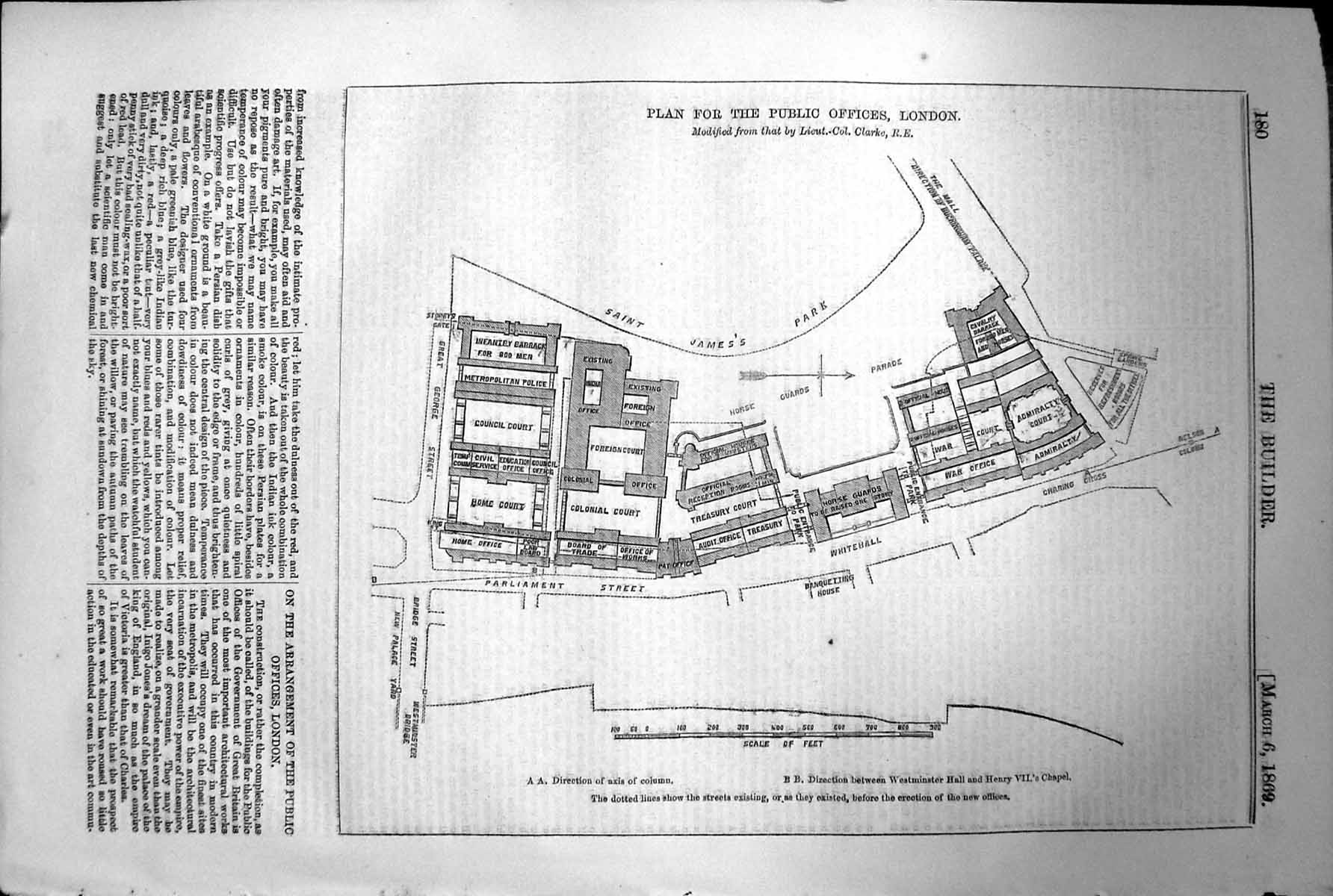 Old Plan Public Offices London Clarke Westminster Architecture 1869 B Victorian