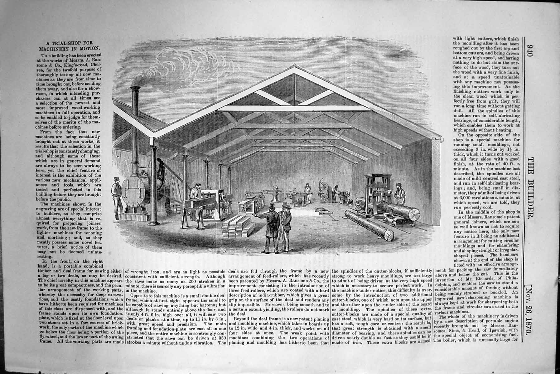 Old Antique Print Trial Shop Machinery Motion Architecture 1870 Builder 19th