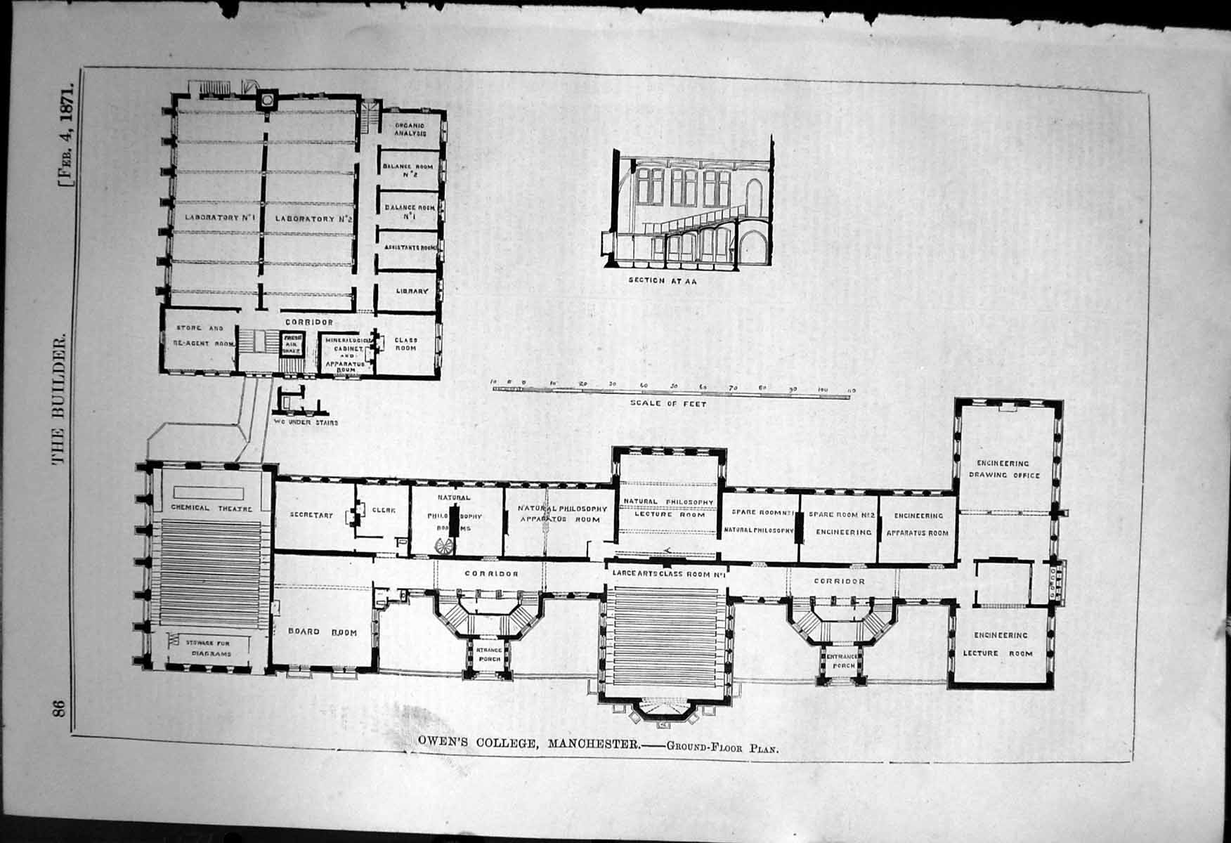 Old Ground Floor Plan Owen'S College Manchester Architecture 1871 Bui Victorian