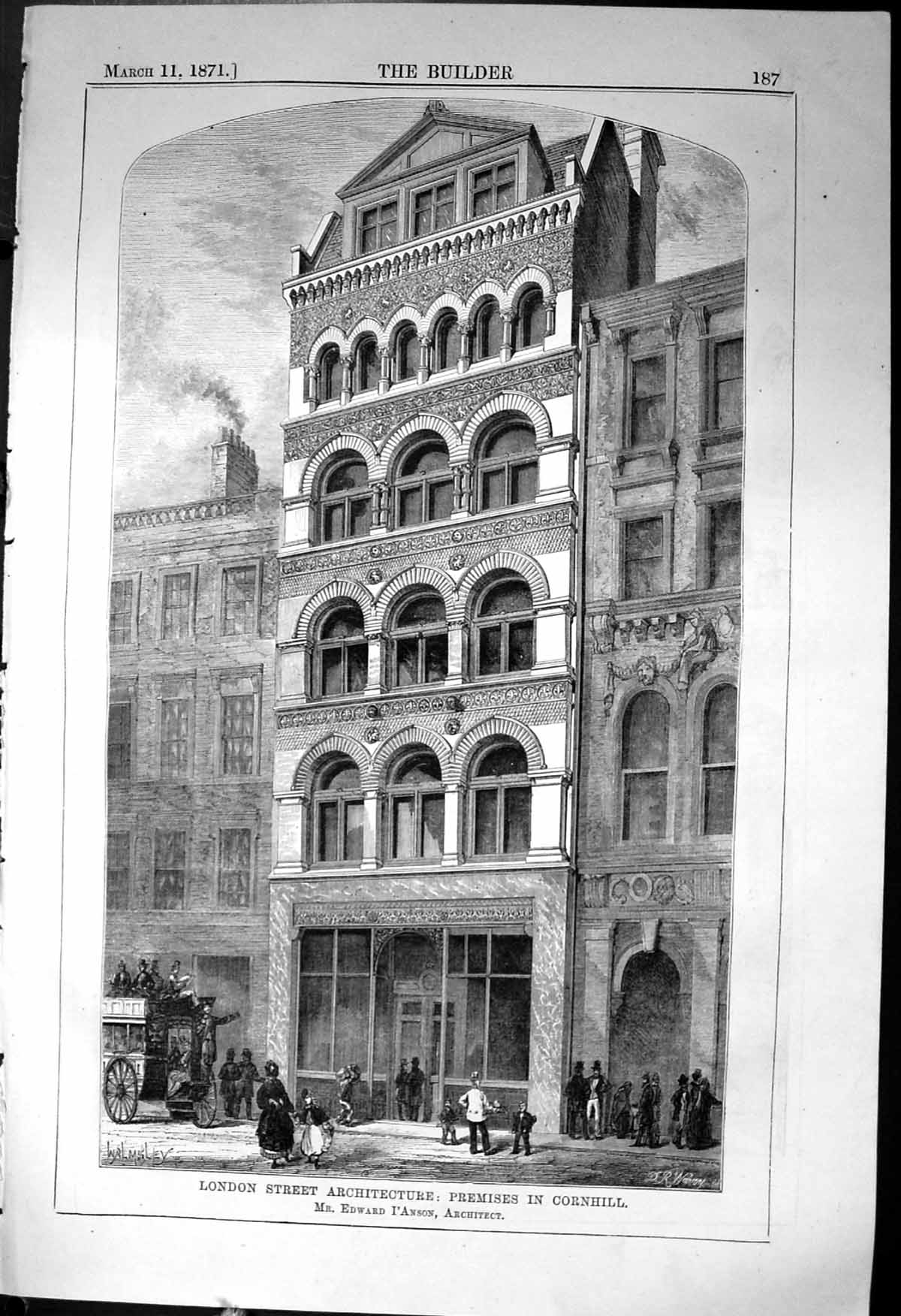 Old London Street Architecture Premises Cornhill Edward I'Anson 1871 Victorian