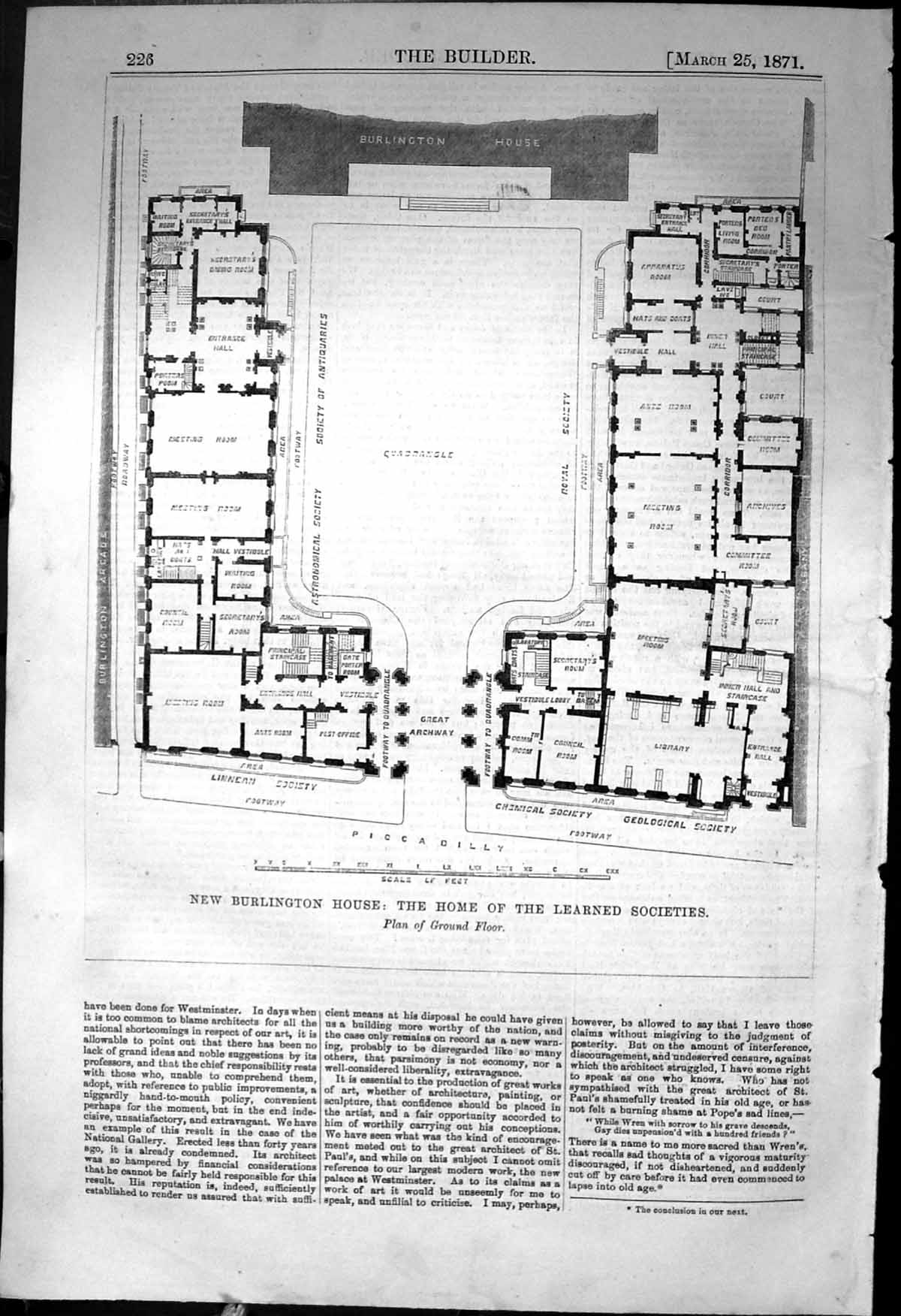 Old Ground Floor Plan Burlington House Learned Societies Architecture