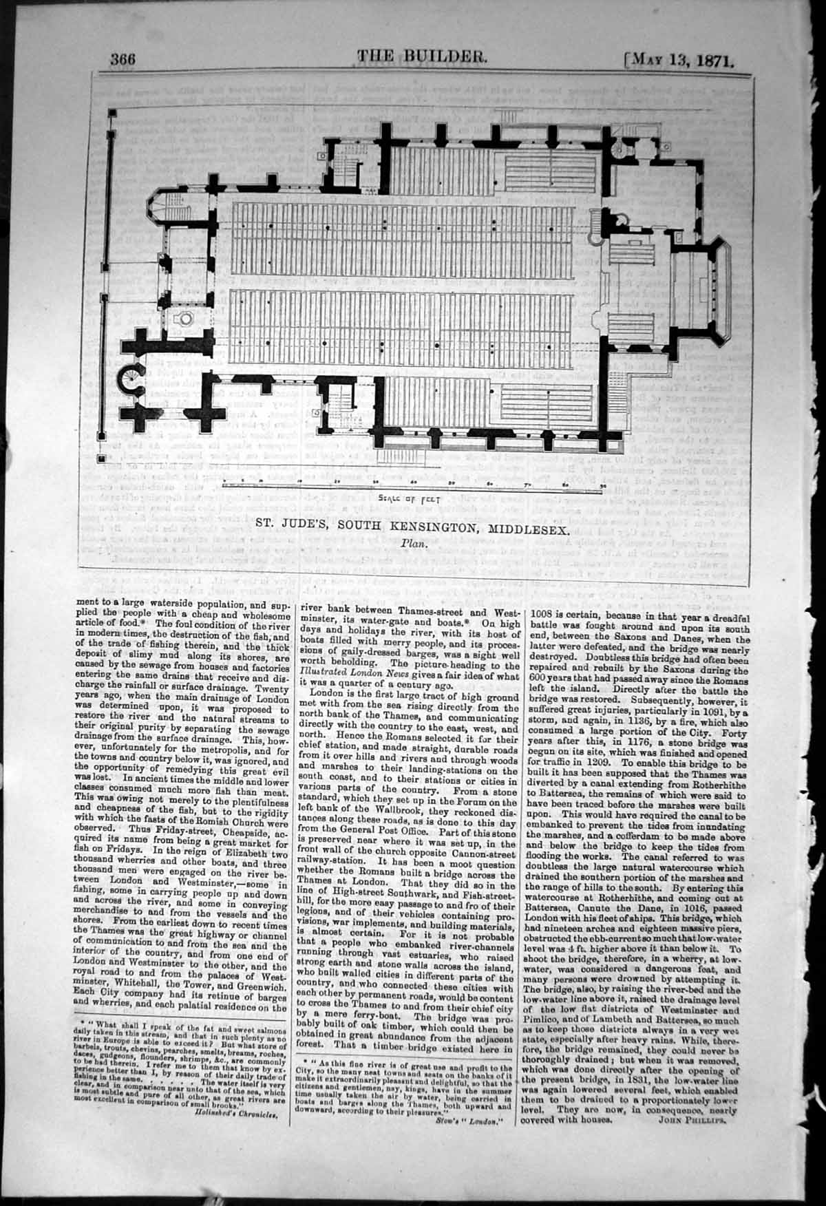 Old Plan St. Jude'S South Kensington Middlesex Architecture 1871 Buil Victorian