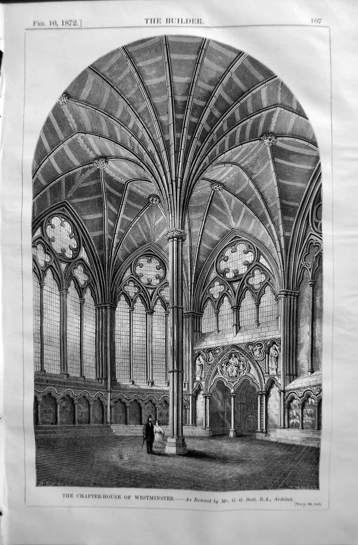 Antique Old Print Chapter House Westminster Scott Architecture 1872 Builder