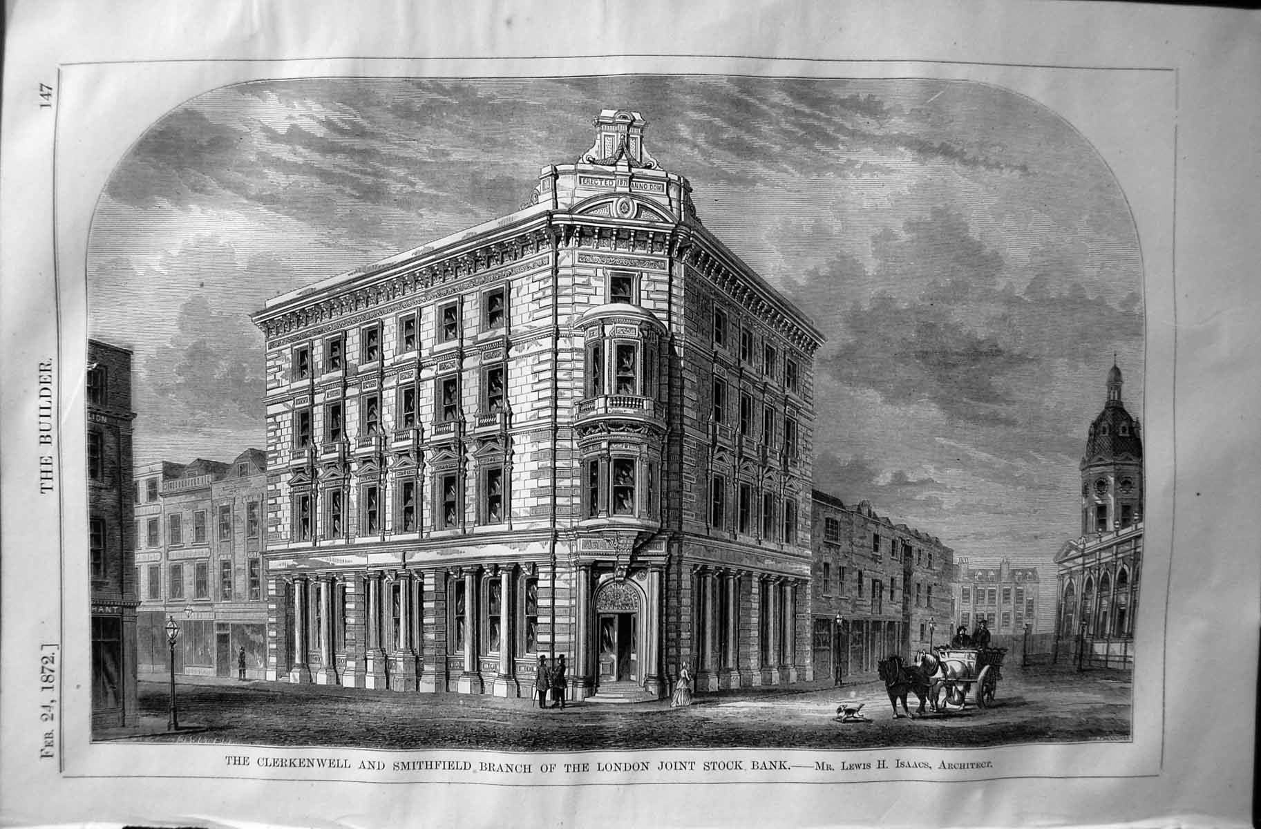 Old 1872 Builder Clerkenwell Smithfield Branch London Stock Bank Lewi Victorian