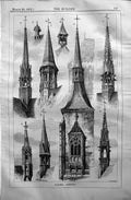 Original Old Antique Print Fleches Germany Church Brewer Hodgkin 1872 Builder
