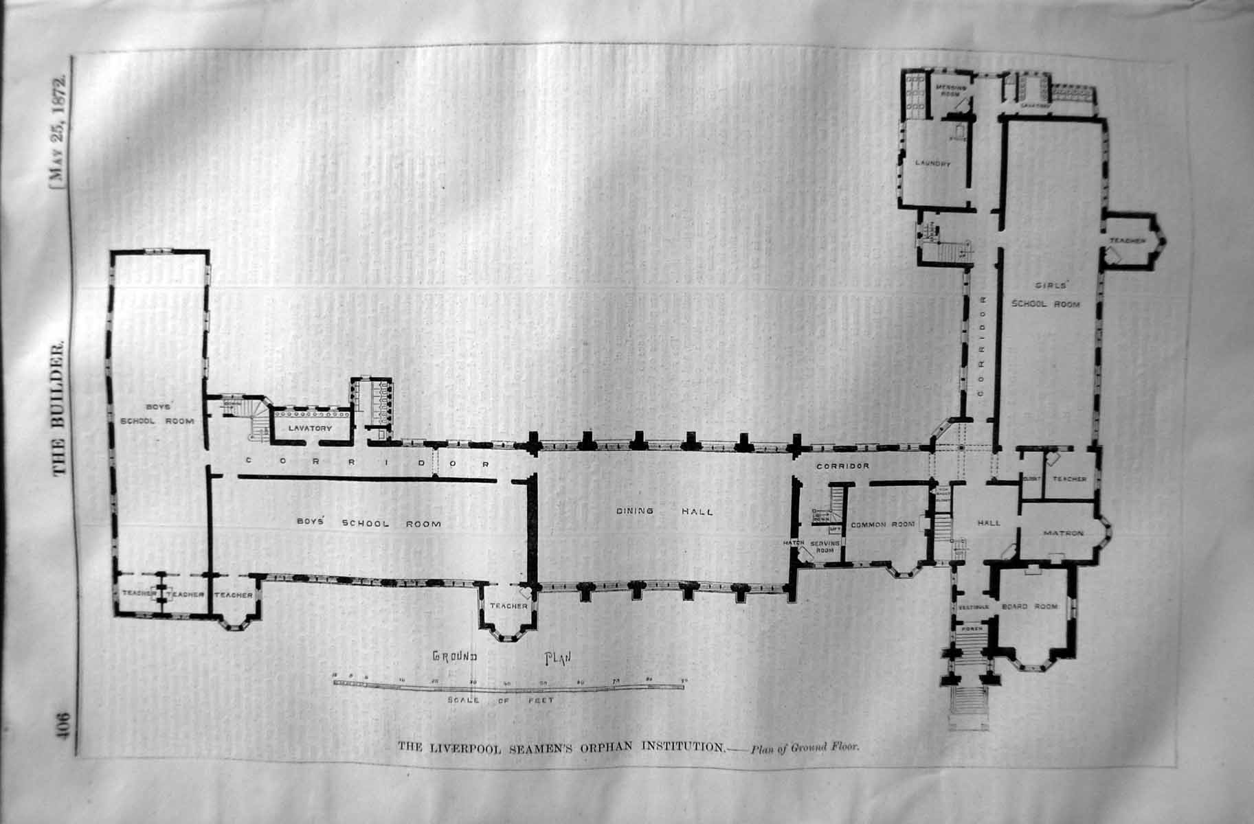 Old 1872 Builder Ground Floor Plan Liverpool Seamen'S Orphan Institut Victorian