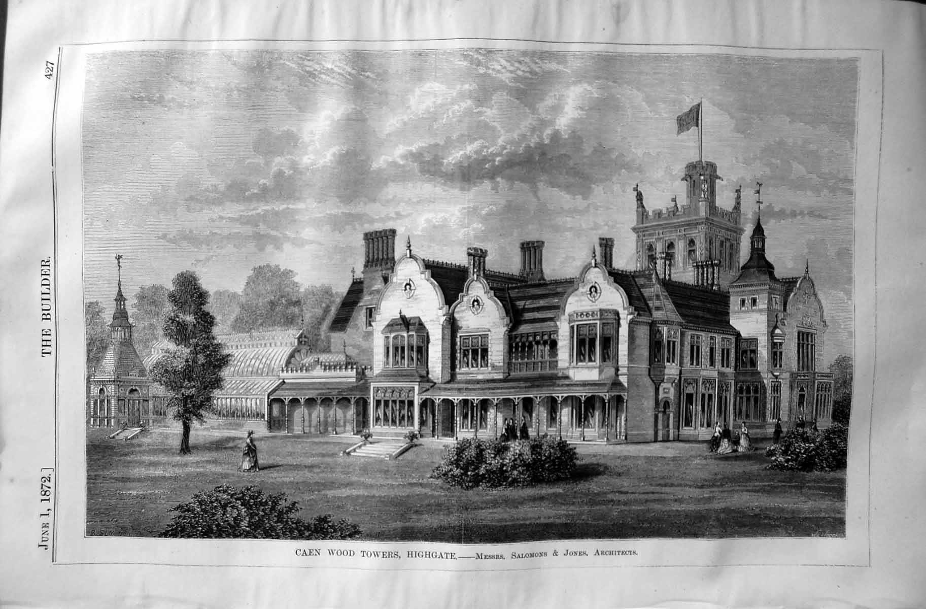 Old 1872 Builder Caen Wood Towers Highgate Building Salomons Jones Ar Victorian