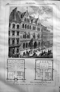 Old 1872 Builder Plan Library Building New York America Wright Archit Victorian