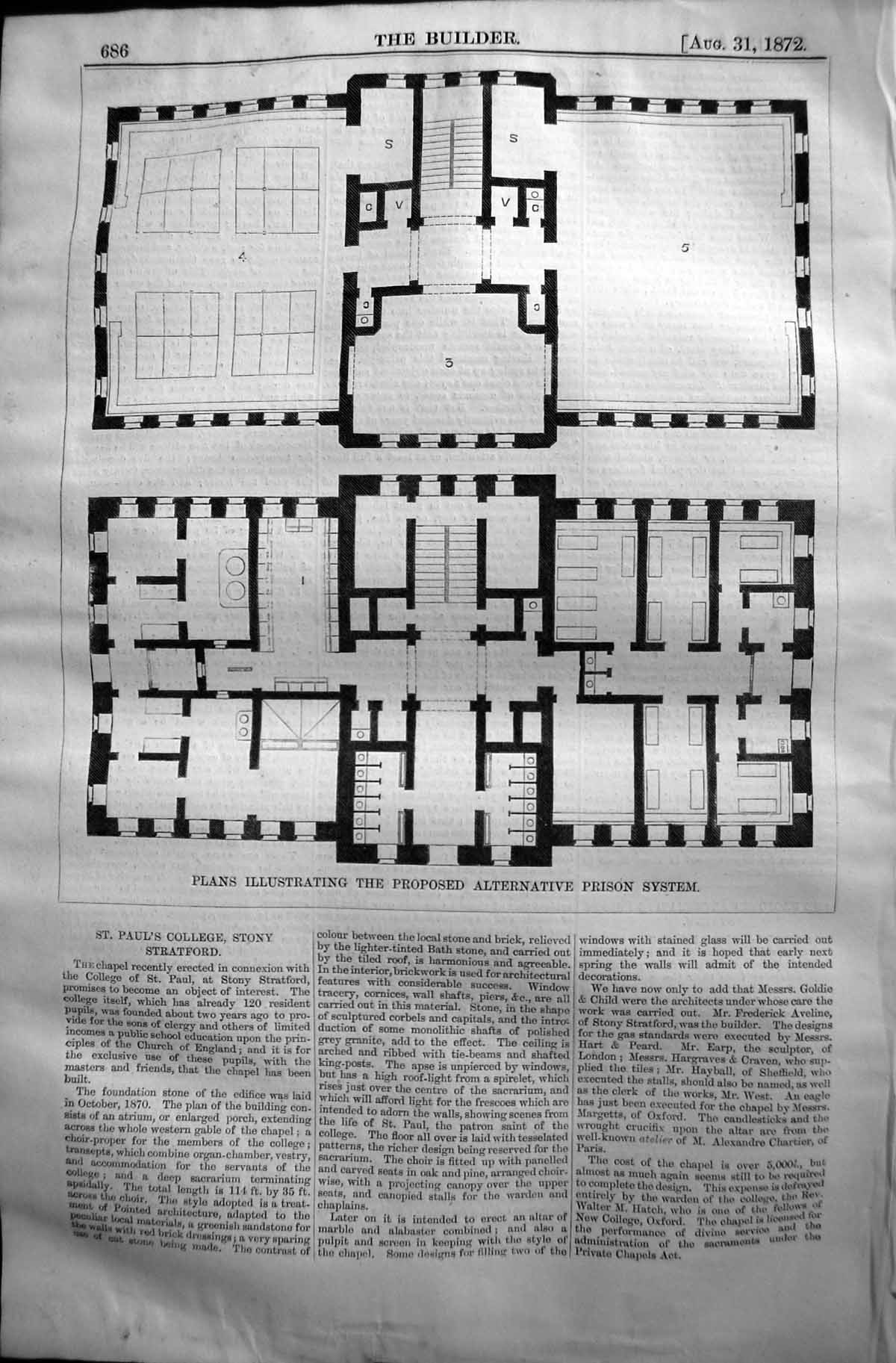 Old Plans Illustrating Proposed Alternative Prison System 1872 Builde Victorian
