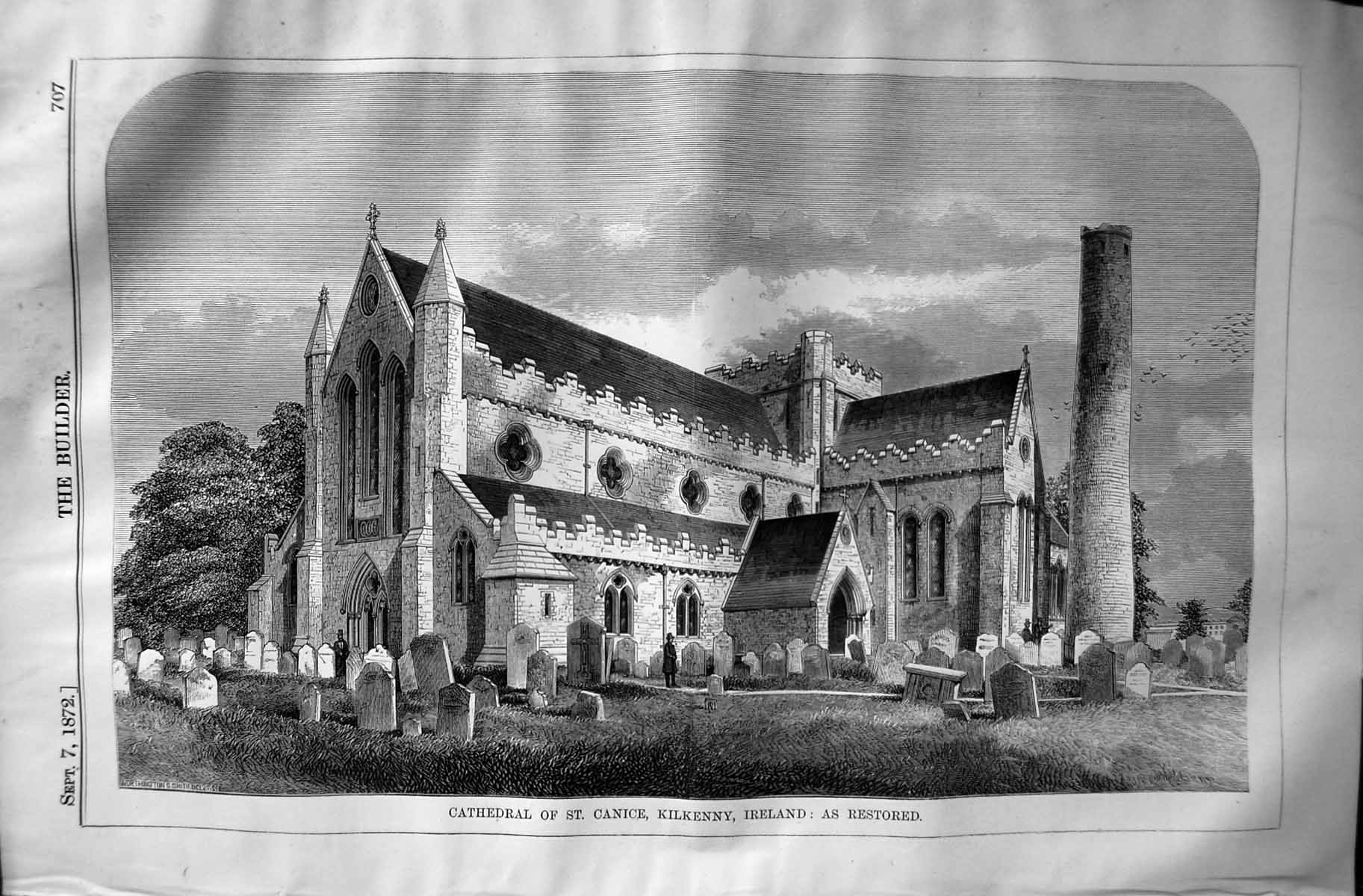 Old Print 1872 Builder Cathedral St. Canice Kilkenny Ireland Architecture 19th
