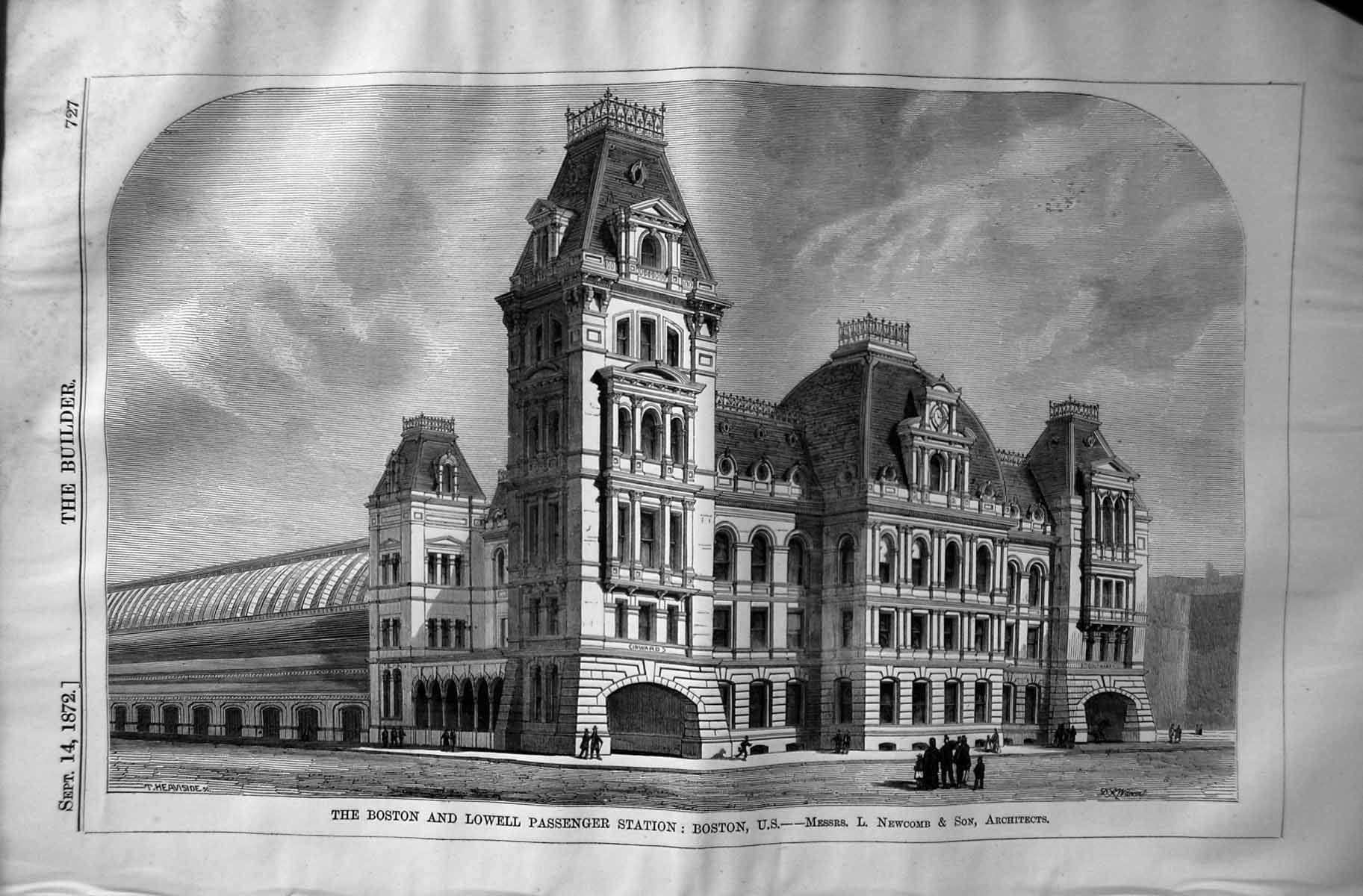 Old 1872 Builder Boston Lowell Passenger Station Boston America Newco Victorian