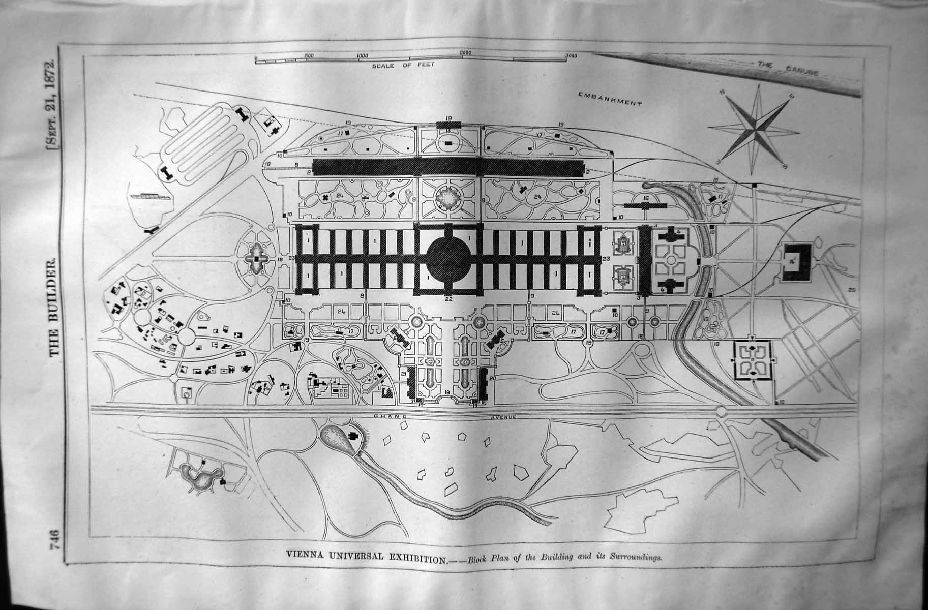 Antique Print 1872 Builder Vienna Universal Exhibition Block Plan Building 19th